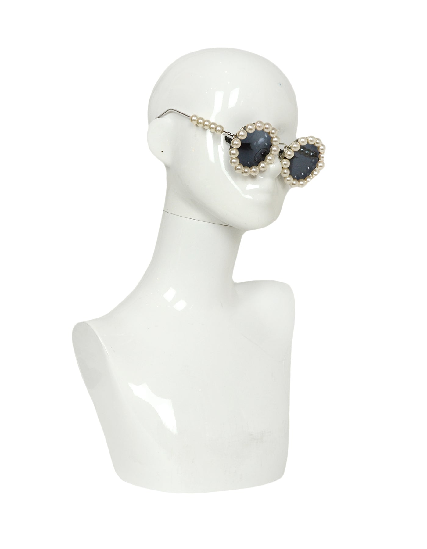 Chanel '90S Runway Round Pearl Framed Sunglasses Bag