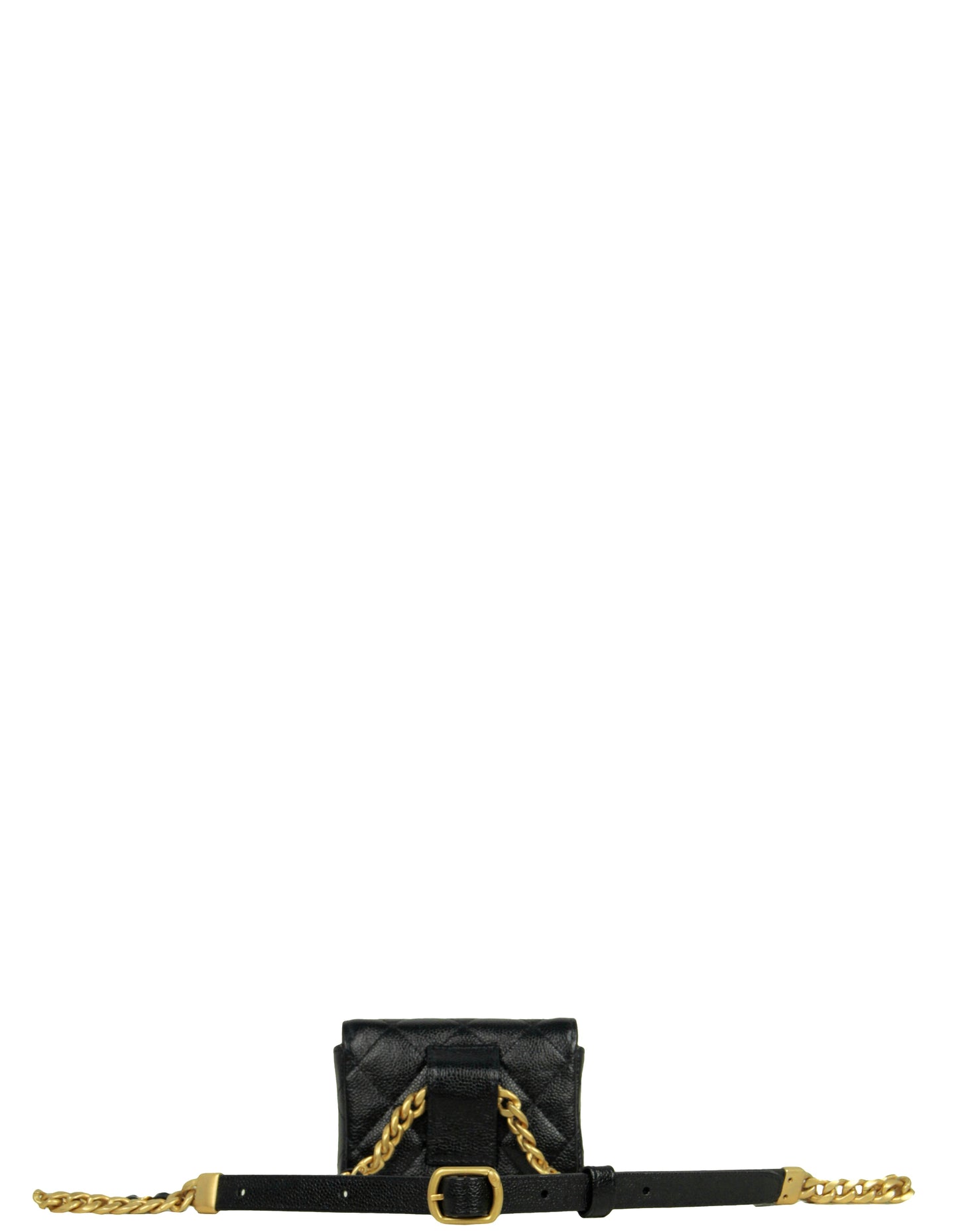 Chanel Black & Gold Caviar Leather Mini Melody Belt Bag Card Holder