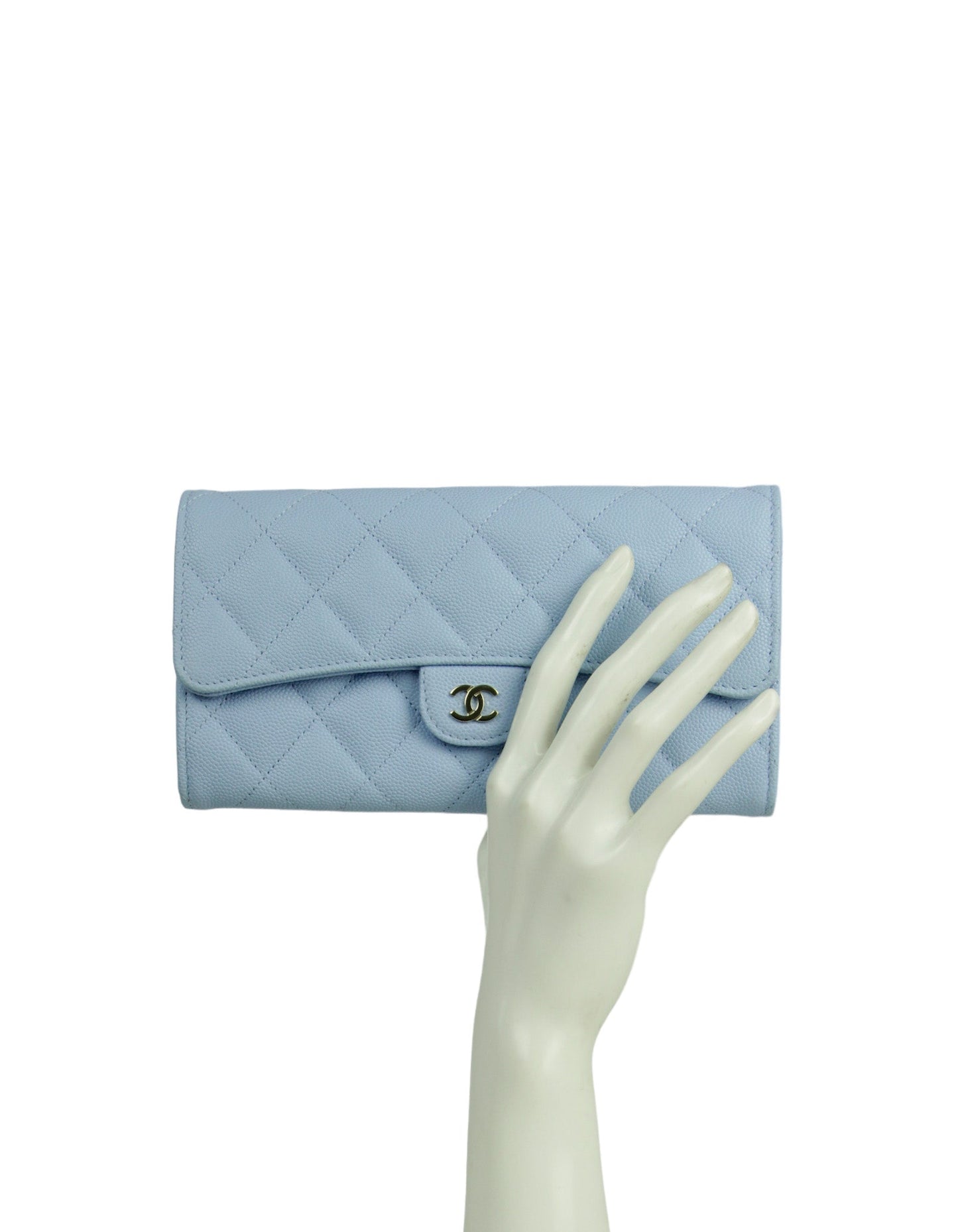 Chanel Light Blue Caviar Leather Wallet Handbag