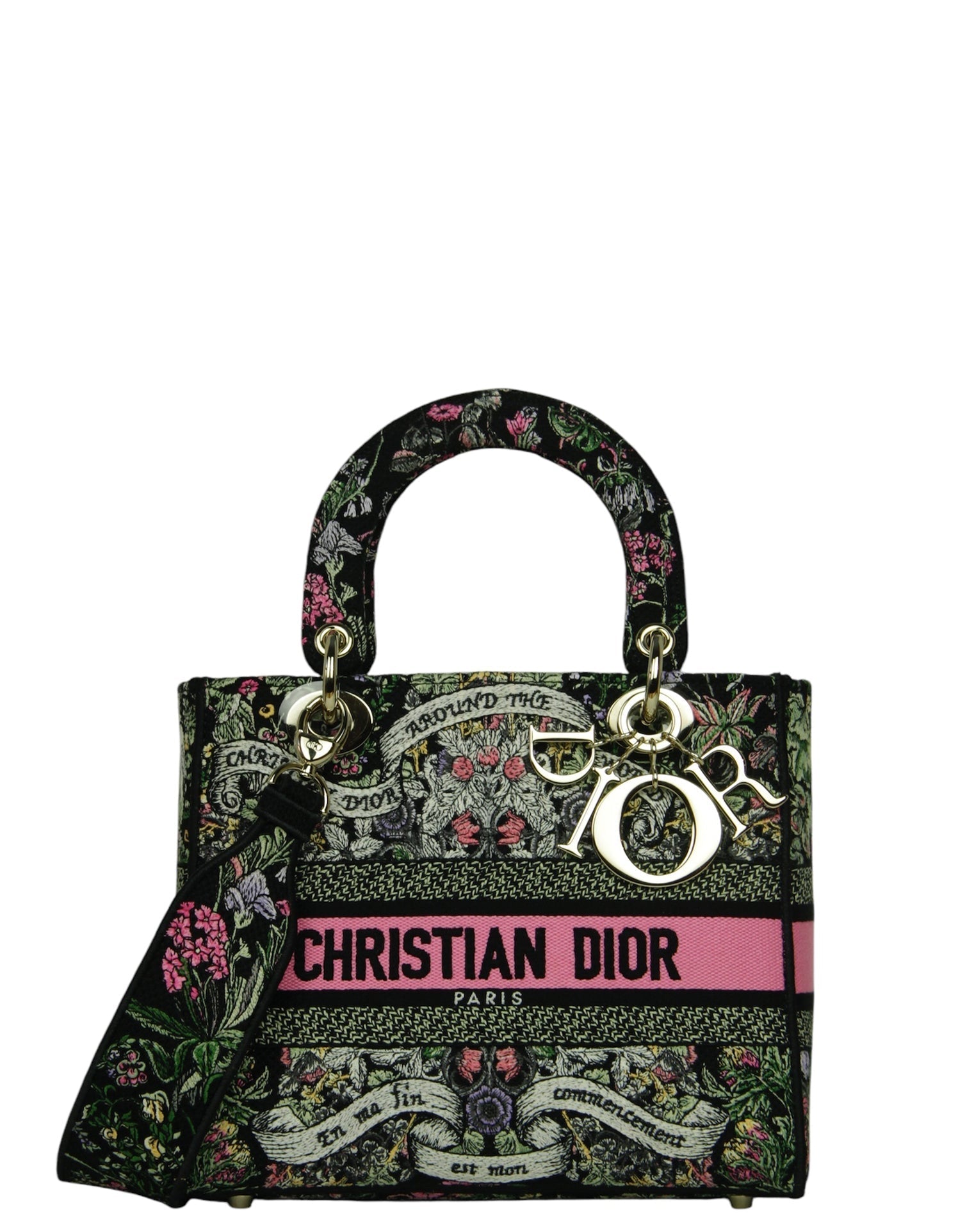 Dior Handbag Christian Floral Embroidered Lady D-Lite 2 Leather Canvas Pink Crossbody Bag