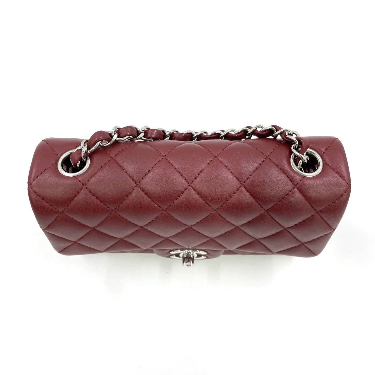 Chanel Classic Flap Rectangular Mini Burgundy Lambskin Silver Hw,2019 Jewelry