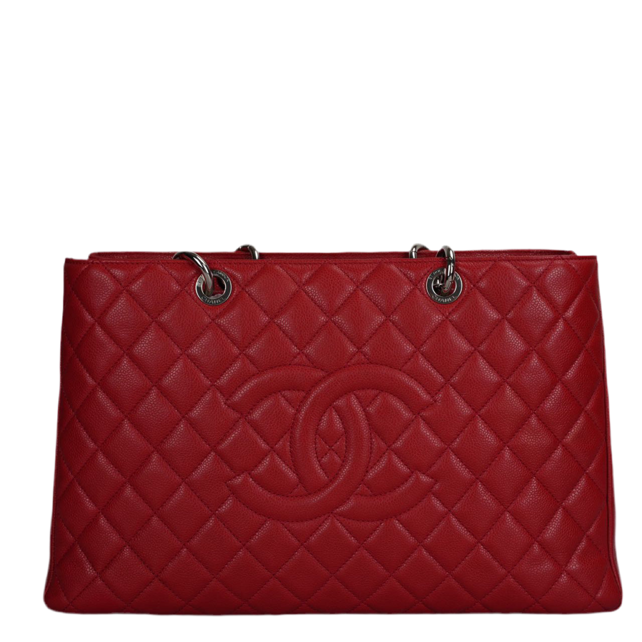 Chanel Large Grand Shopping Tote Red GST Bag in Caviar Leather with Silver Hardware XL size