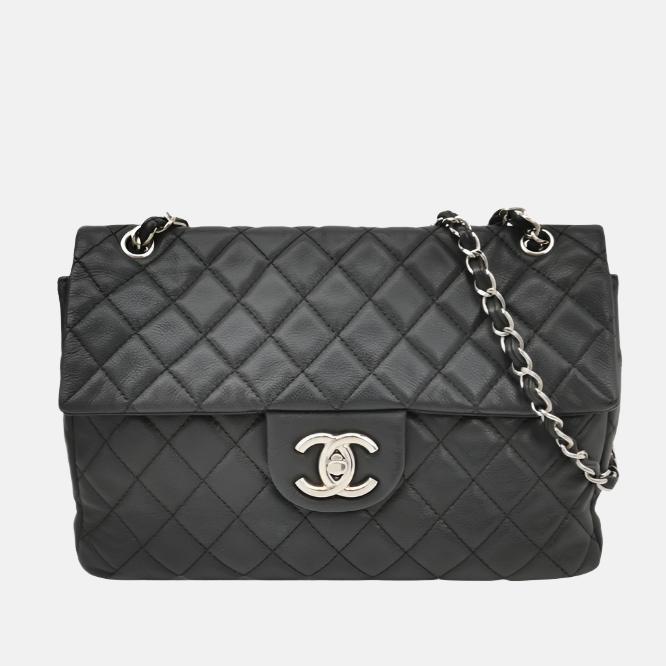Chanel Classic Flap Maxi Soft Caviar -tone Black Silver Leather Handbag