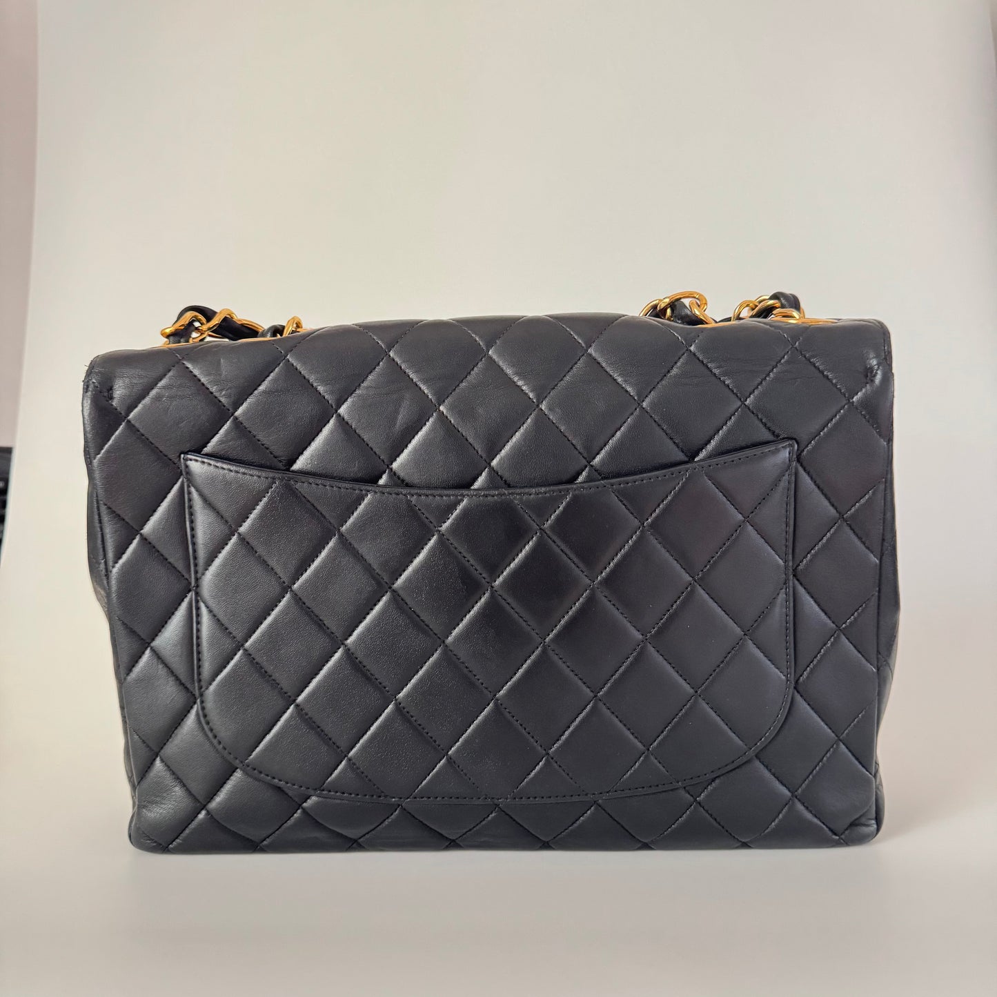 Chanel Classic Maxi Flap Lambskin Giant CC Black Gold Leather Handbag