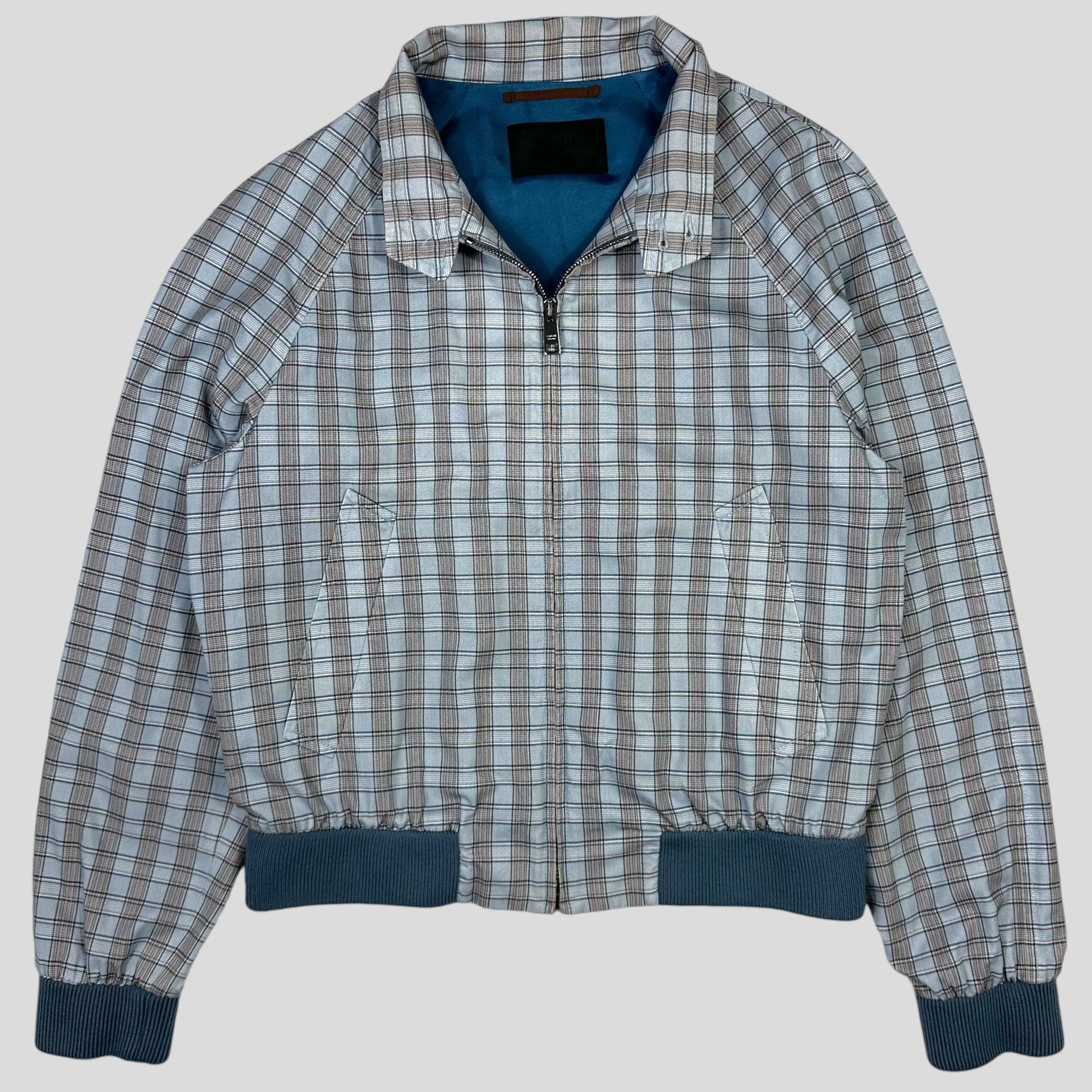 Prada Handbag Lined Cotton Checkered Bomber Jacket - S
