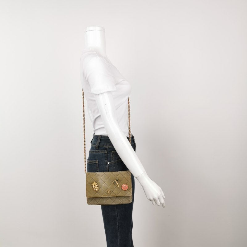 Chanel on Khaki Quilted Coco Cuba Charms Canvas Key Chain