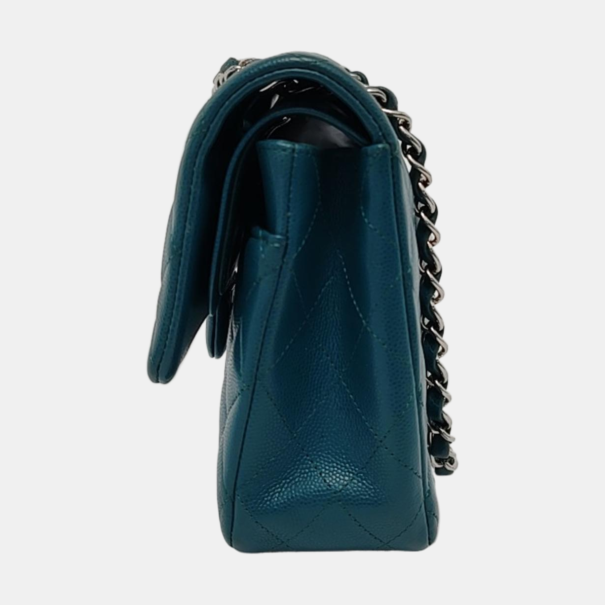 Chanel Classic Flap Teal Caviar Hardware Green Silver Leather Handbag Hardware 1