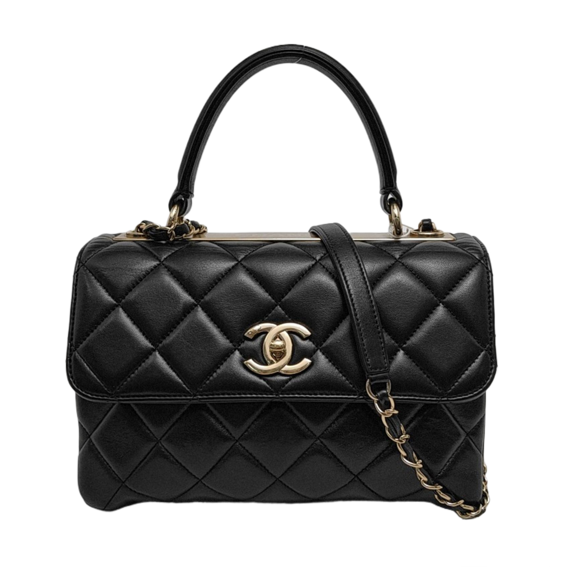 Chanel Trendy CC Lambskin Hardware Black Gold Small Leather Handbag