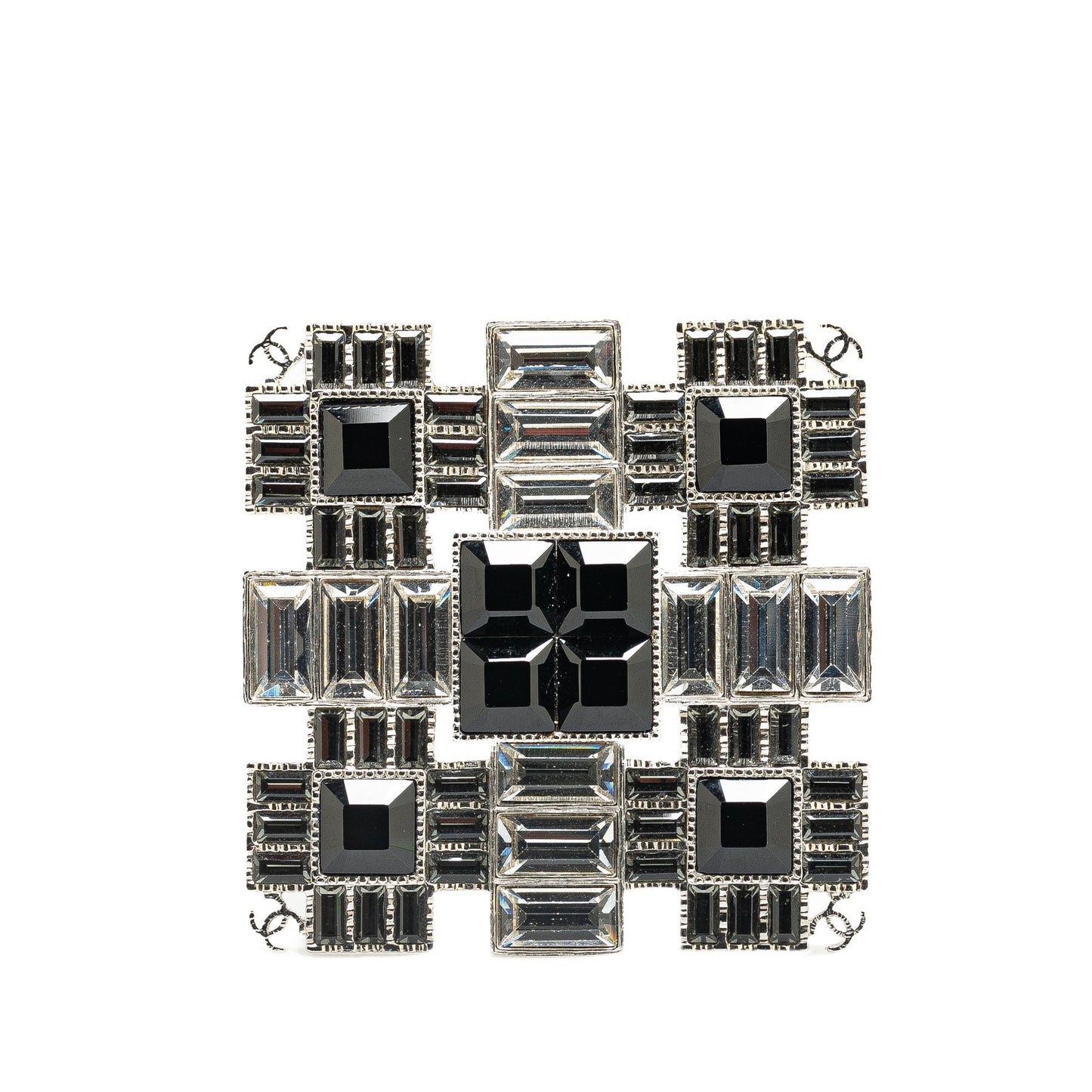 Silver Chanel Silver Plated  CC Crystal Square Brooch