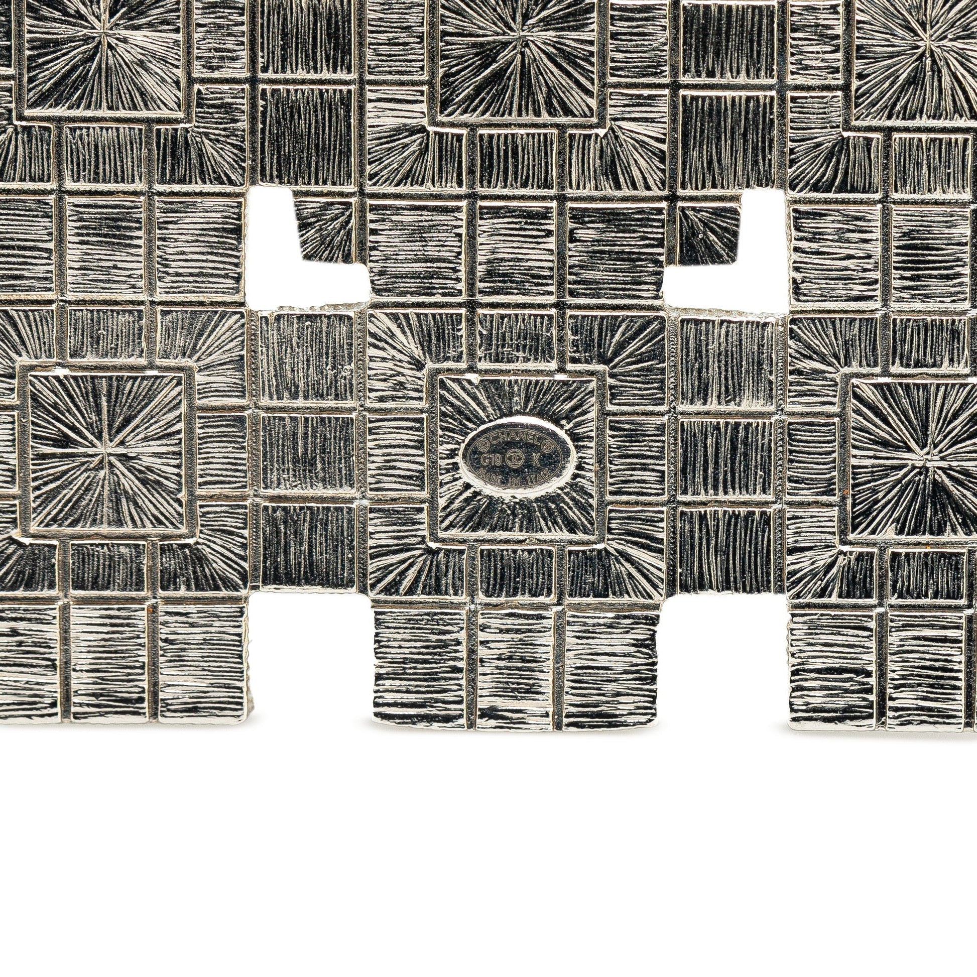 Silver Chanel Silver Plated  CC Crystal Square Brooch