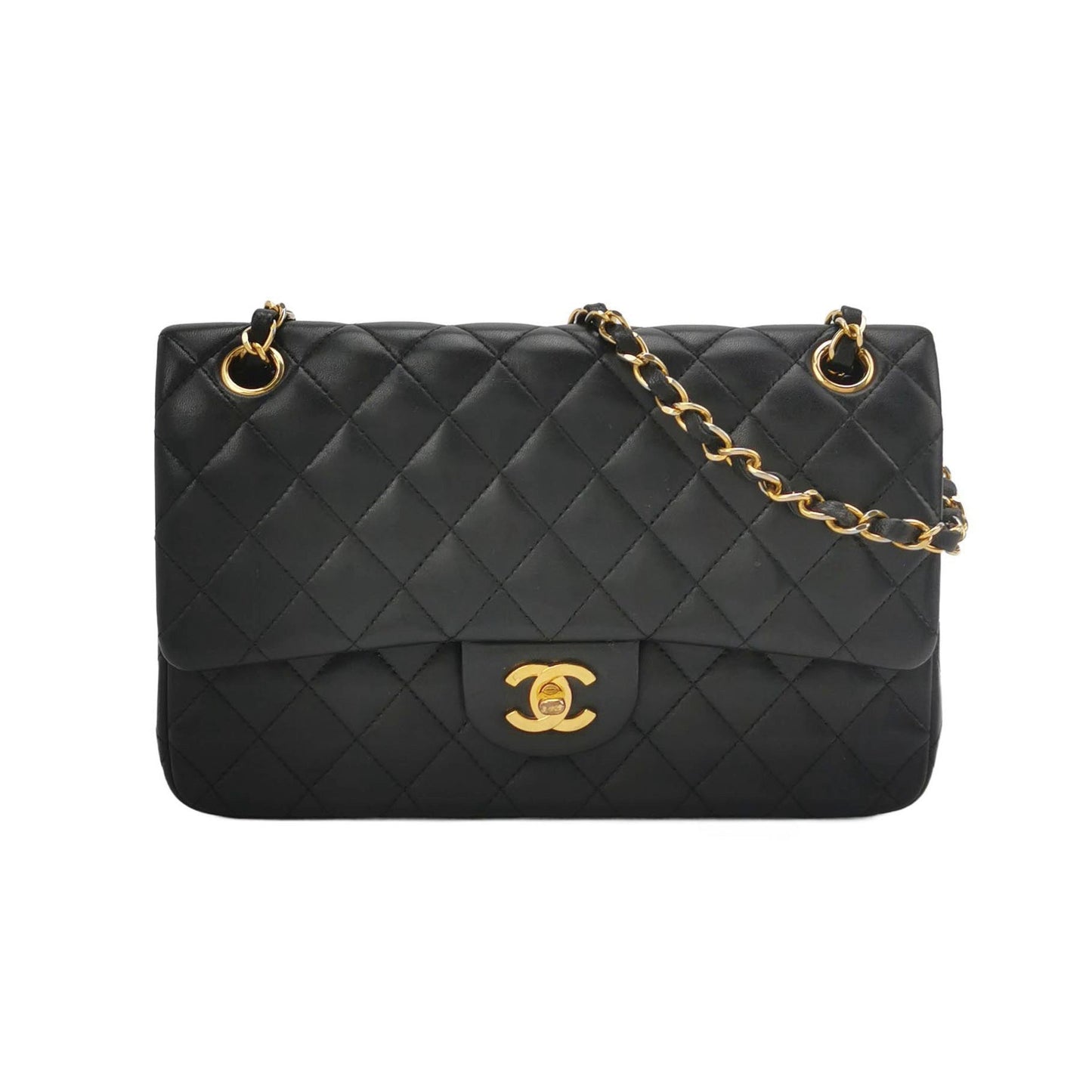 Chanel Classic Flap Lambskin 24k HW Black Gold Leather Handbag Hw 1