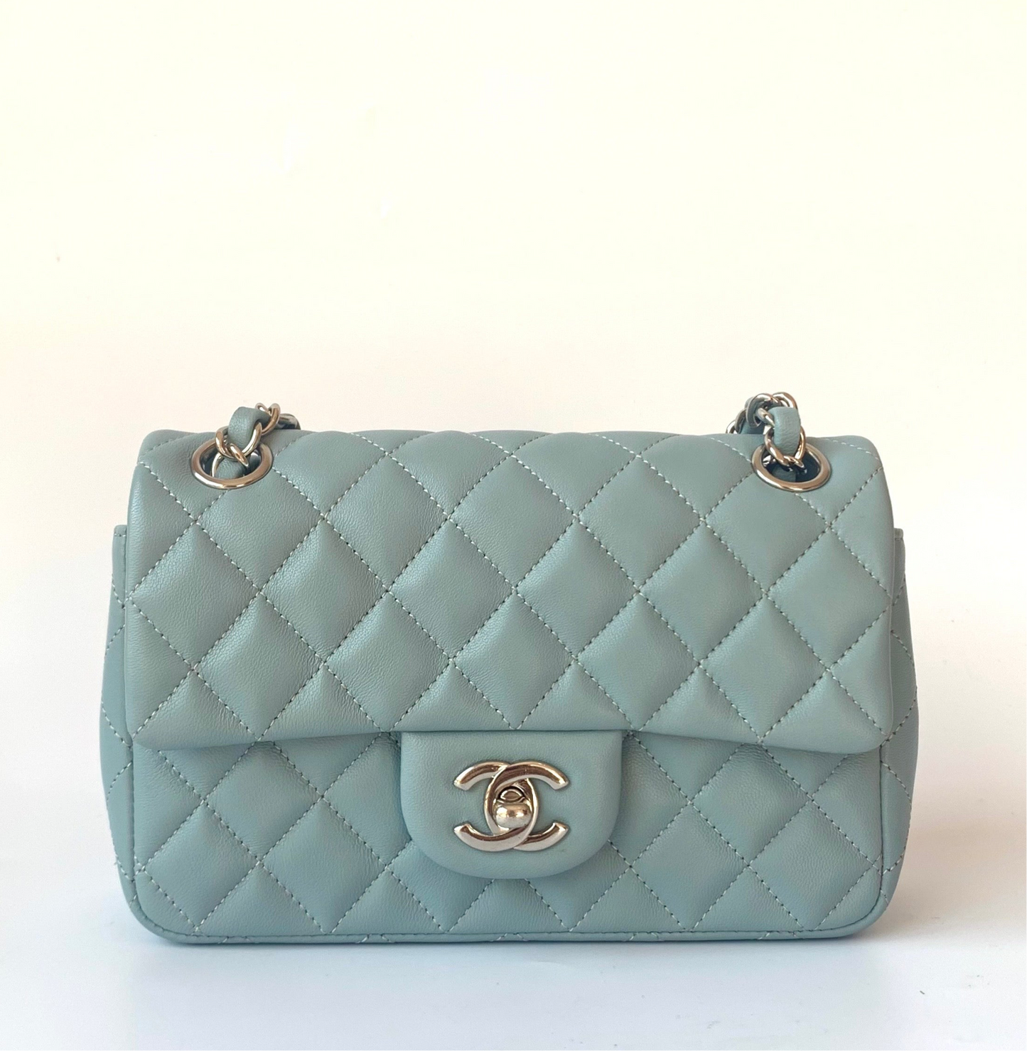 Chanel Classic Flap Rectangular Misty Lambskin Blue Mini Bag