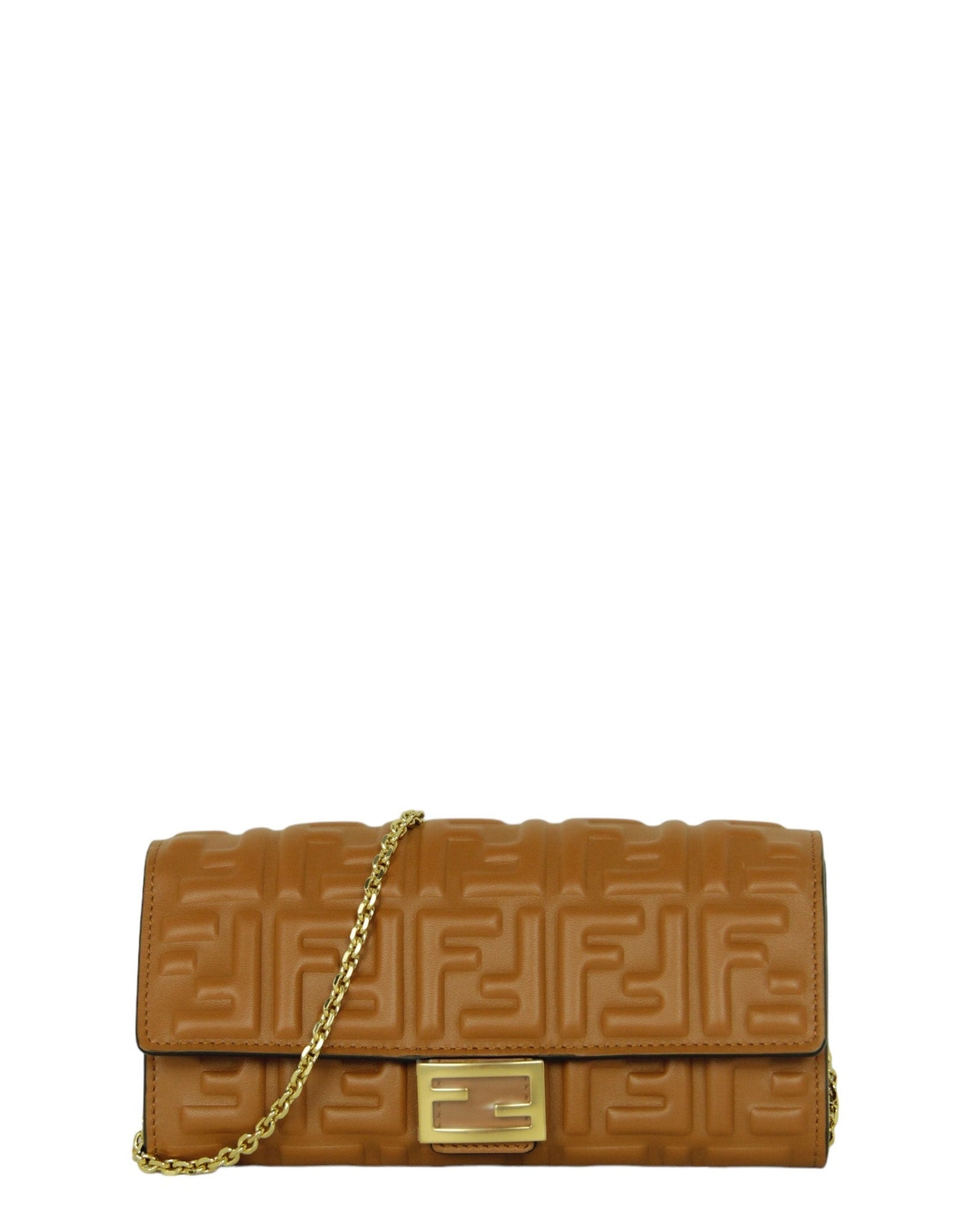 Fendi Handbag Embossed Logo Baguette Continental Wallet With Leather Monogram Brown Clutch Bag