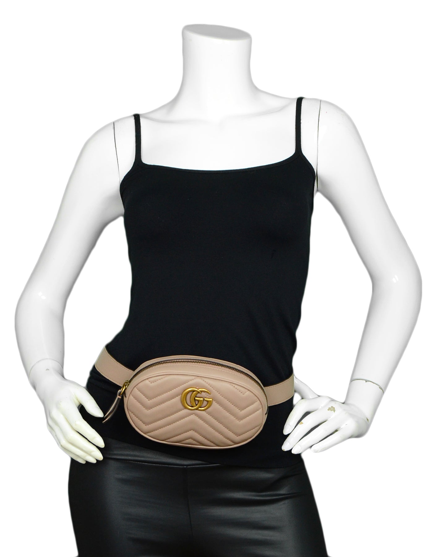 Gucci Porcelain Rose Beige GG Marmont Small Matelasse Belt Bag sz 85/34"