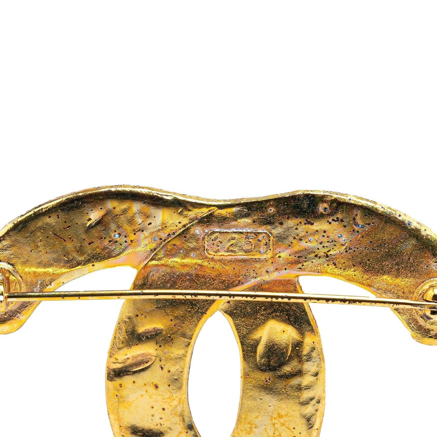 Gold Chanel Gold Plated CC Brooch