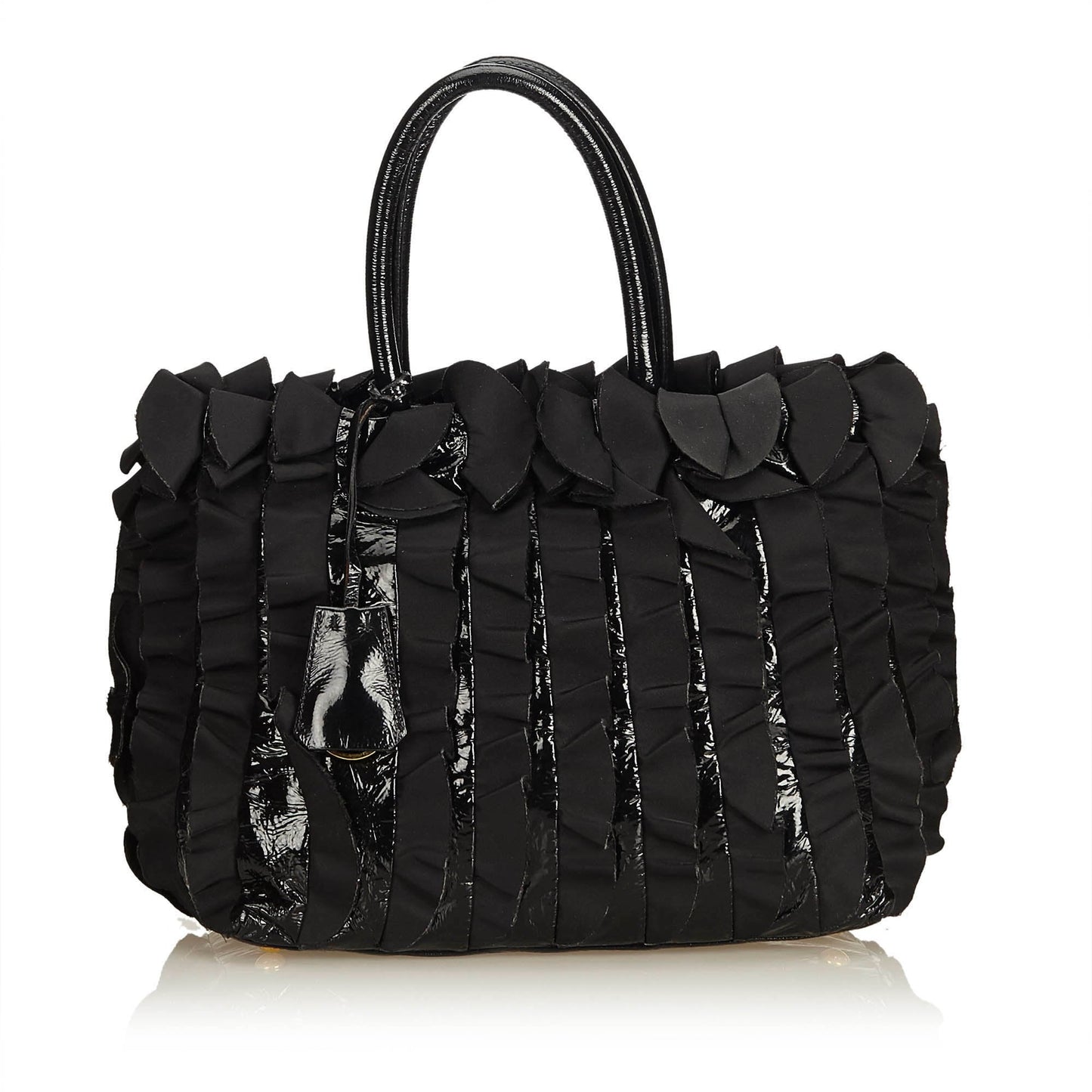 Prada Fabric Gathered Tote Bag Italy Nylon Black
