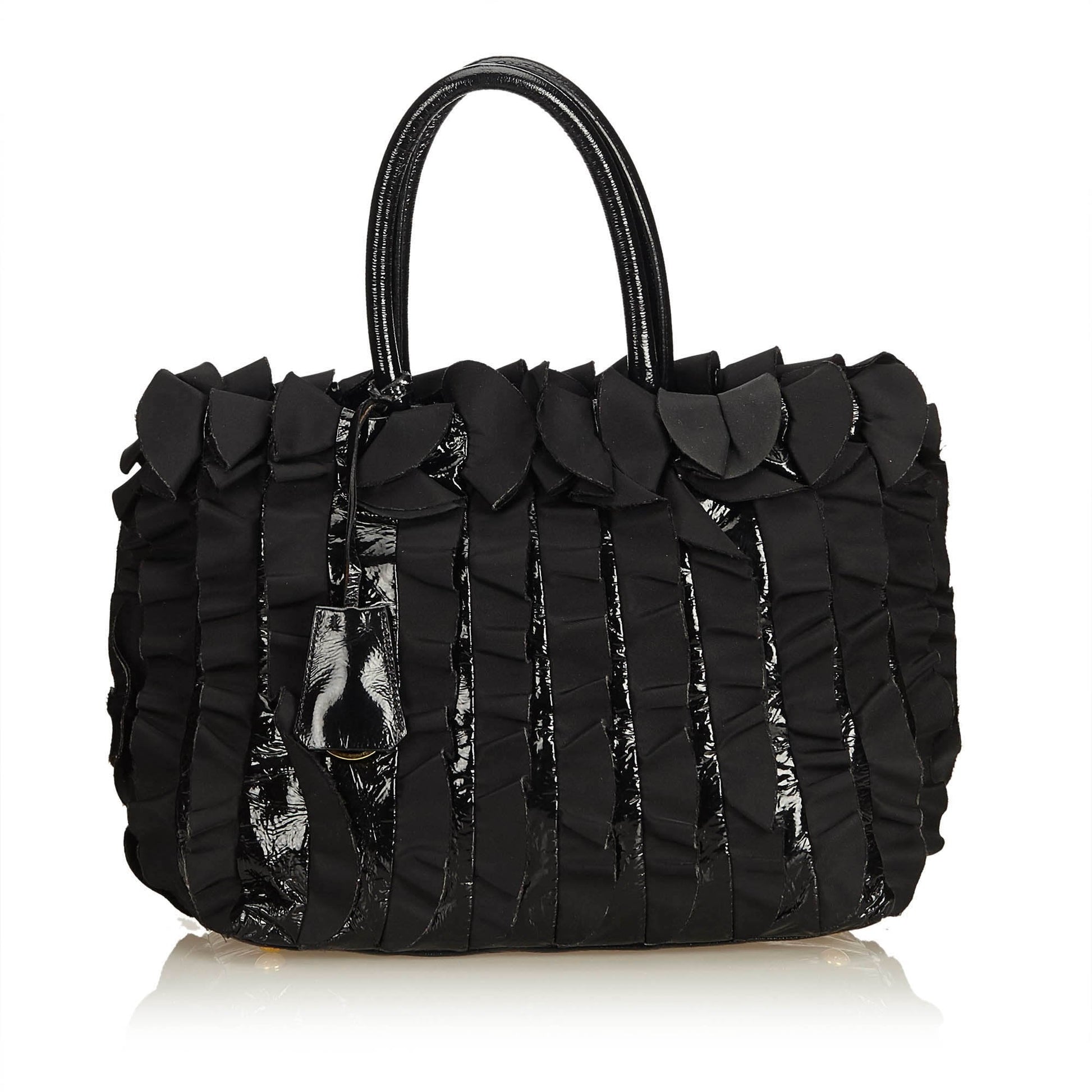 Prada Fabric Gathered Tote Bag Italy Nylon Black