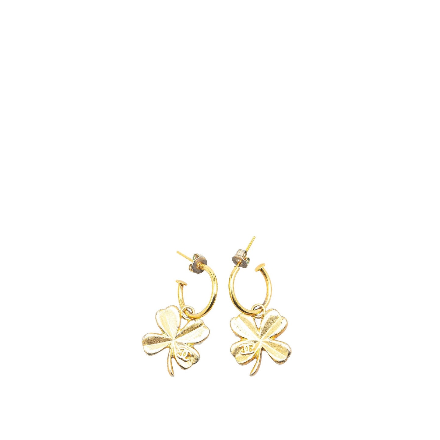 Gold Chanel Gold Plated Clover Hoop Push Back Earrings