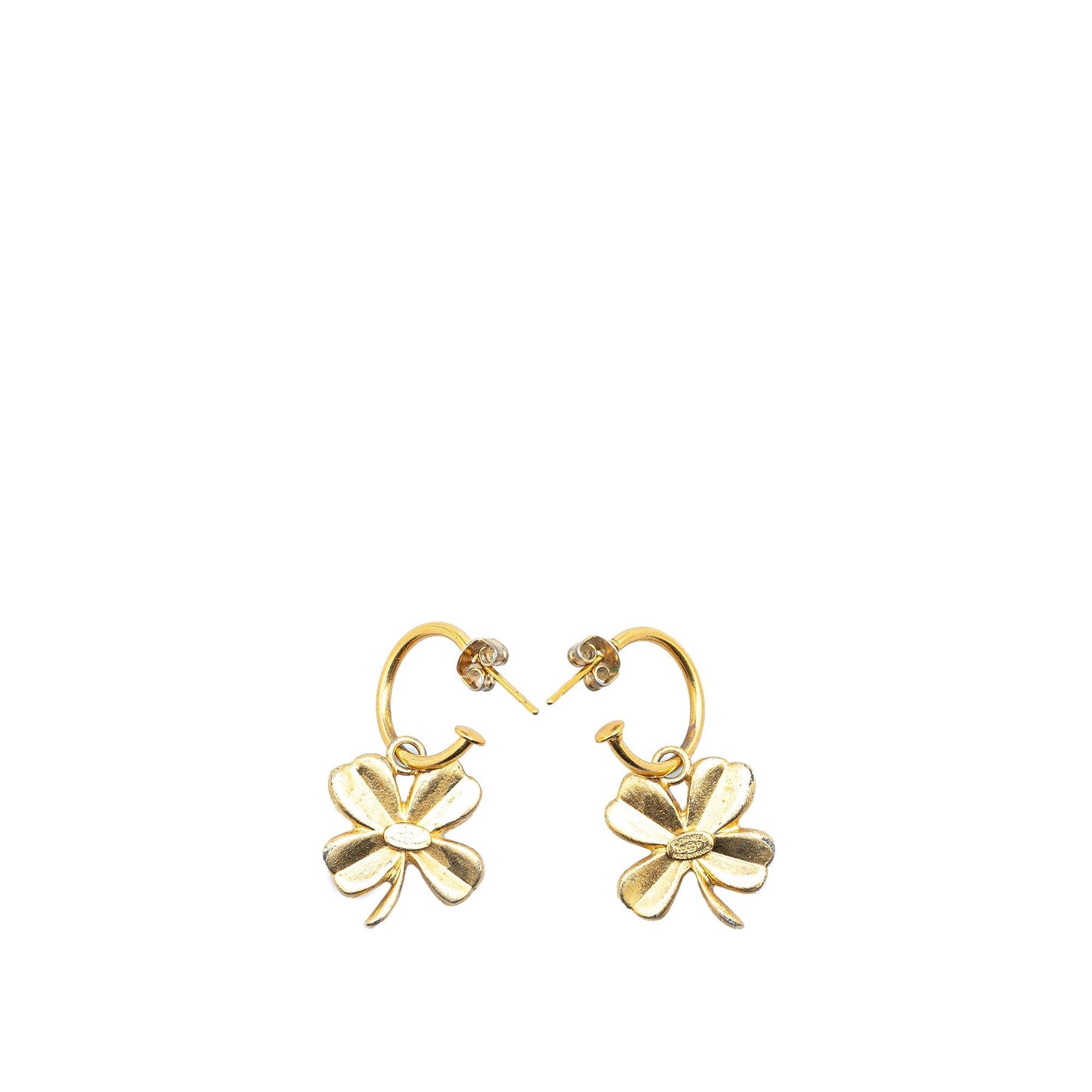 Gold Chanel Gold Plated Clover Hoop Push Back Earrings