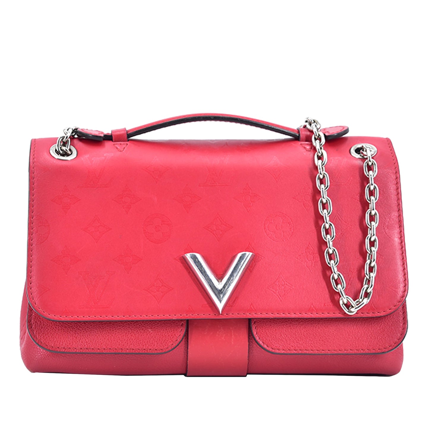 Red Louis Vuitton Monogram Cuir Plume Ecume Very Chain Bag Satchel