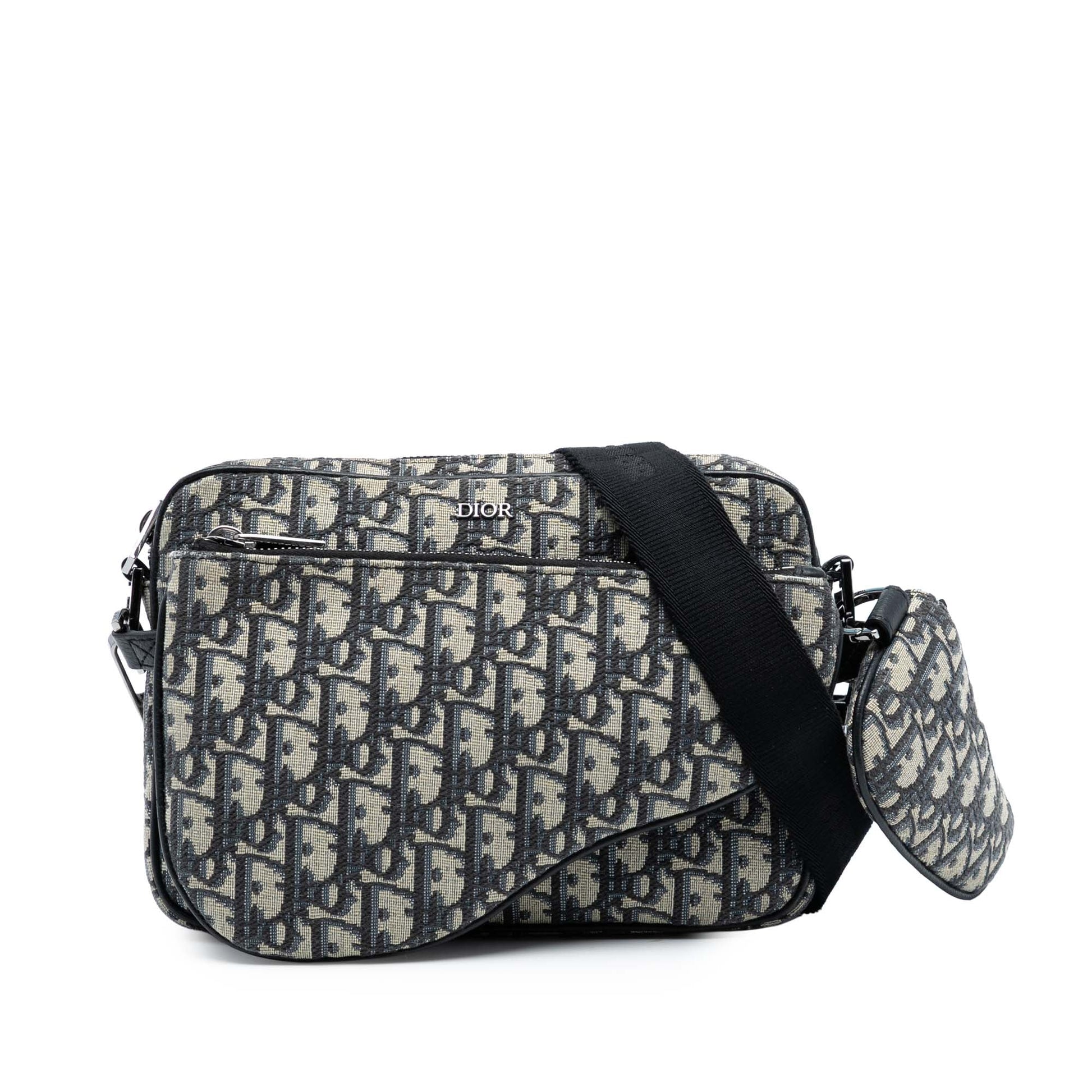 Dior Handbag Oblique Saddle Triple Pouch Crossbody Bag Canvas Blue