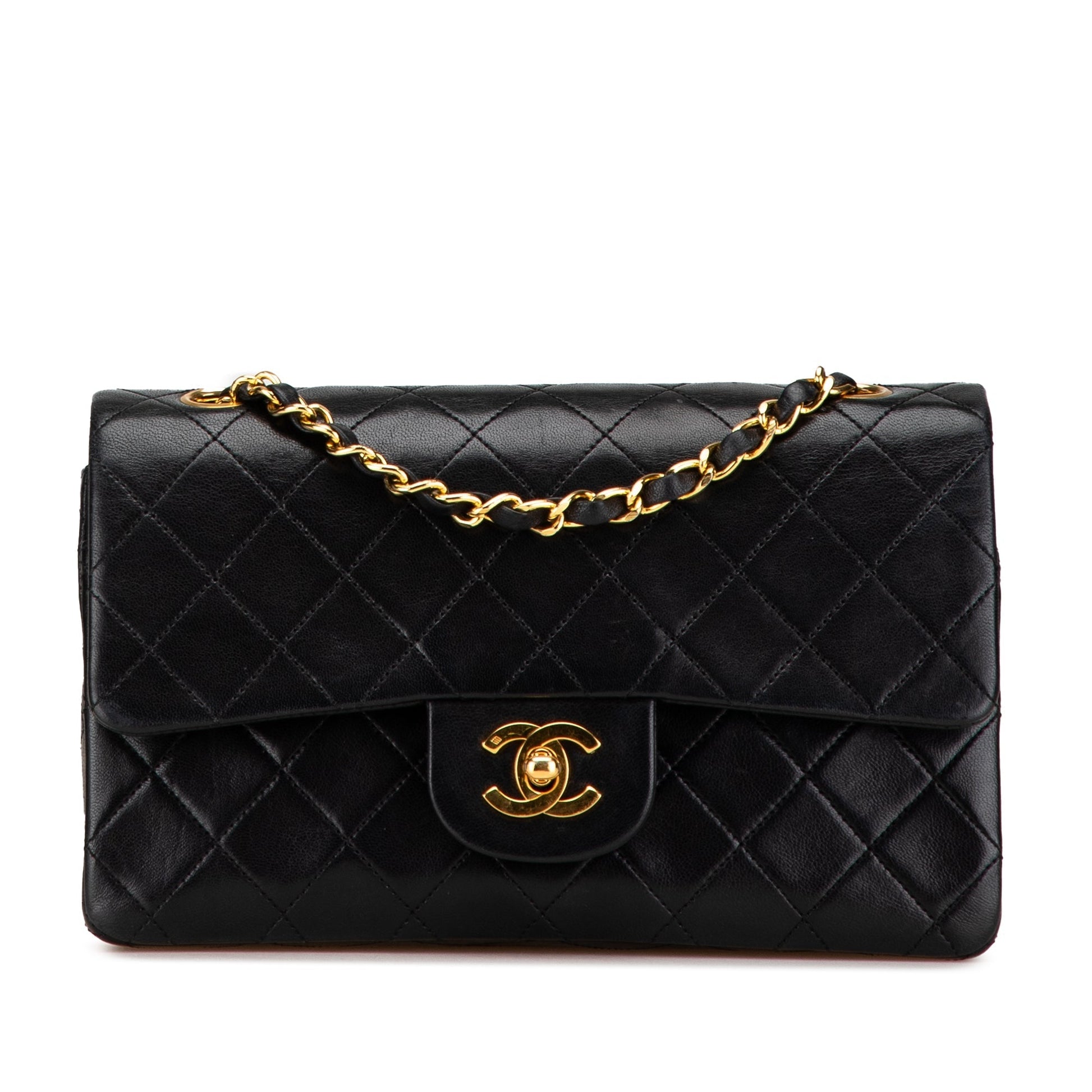 Black Chanel Small Classic Lambskin Double Flap Shoulder Bag