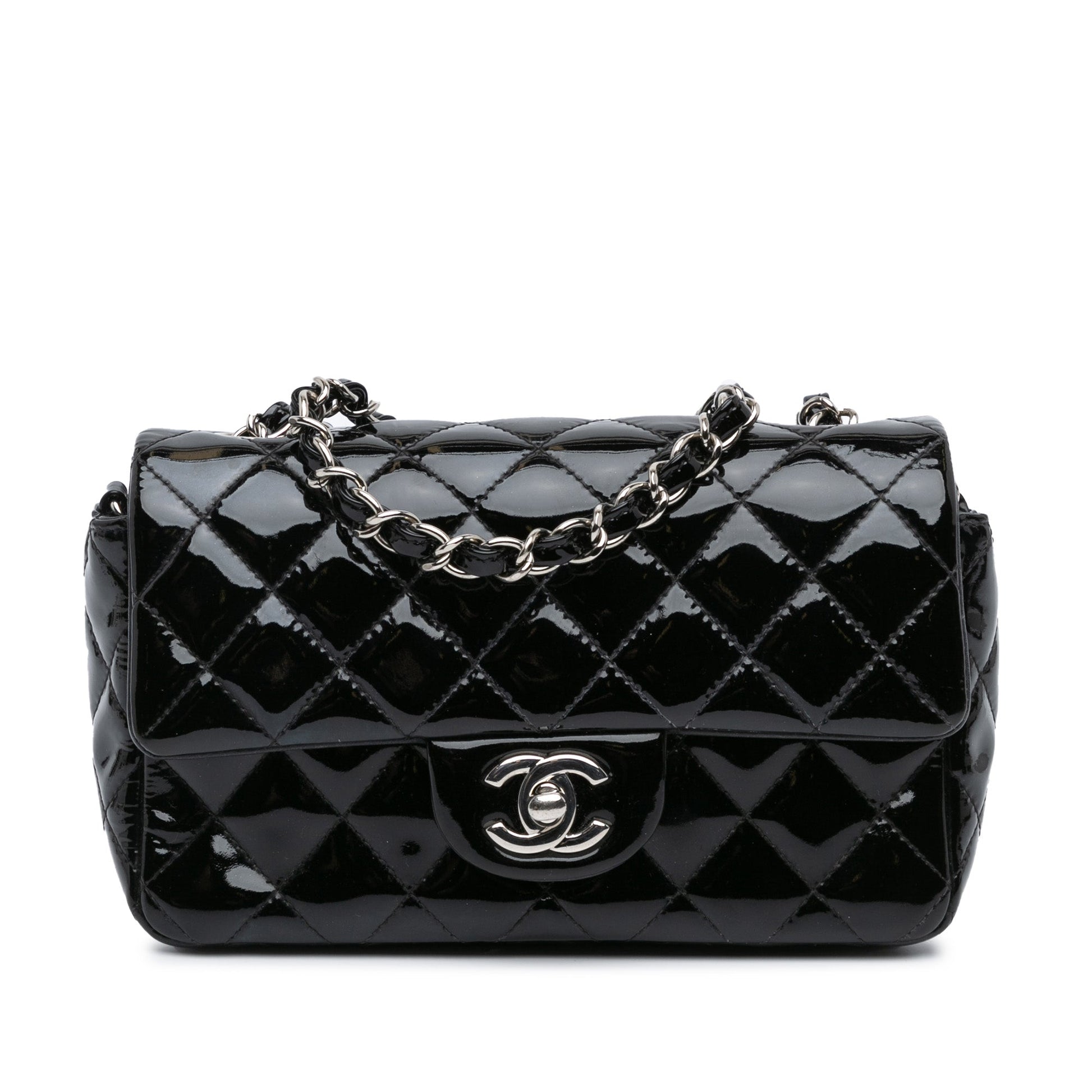 Black Chanel Mini Rectangular Classic Patent Single Flap Crossbody Bag