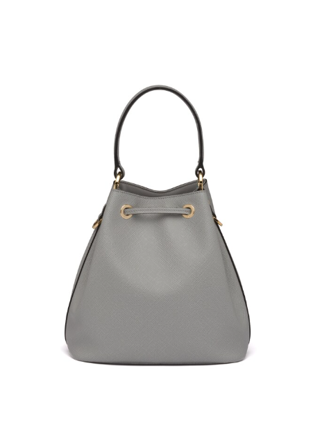 Prada Bag Grey Leather Saffiano Gray Bucket Bag