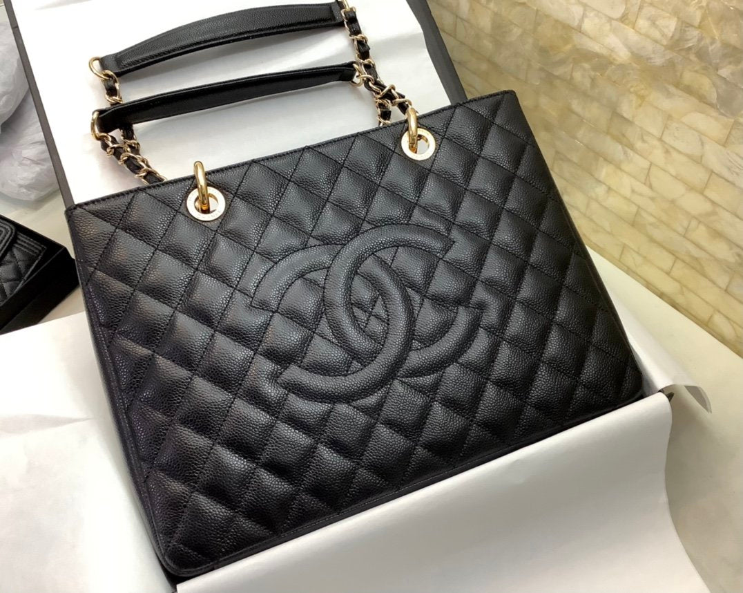 Chanel Classic Tote Bag Toned Hardware For Women Black Gold