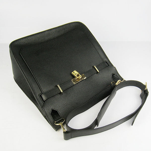 Hermes Luxury Shoulder Bag Golden Leather Black