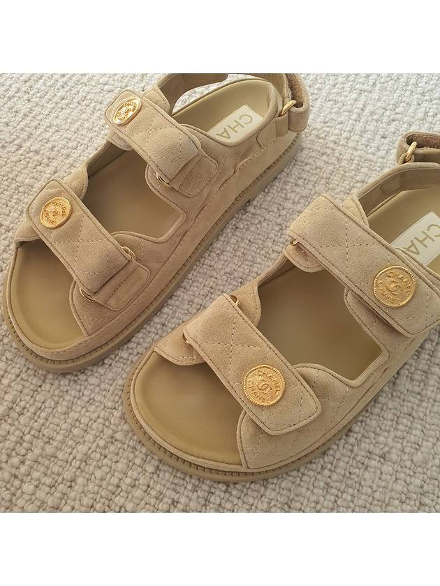 Suede Velcro Sandals Beige Chanel