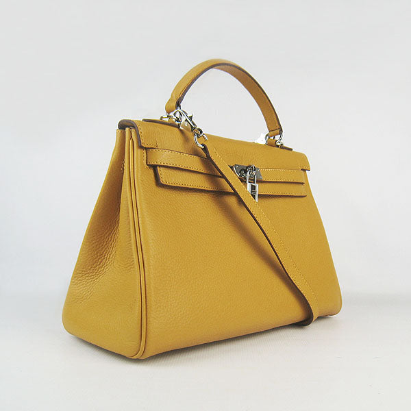 Hermes Luxury Kelly Cm Togo Handbag Yellow Silve Leather Travel Bag
