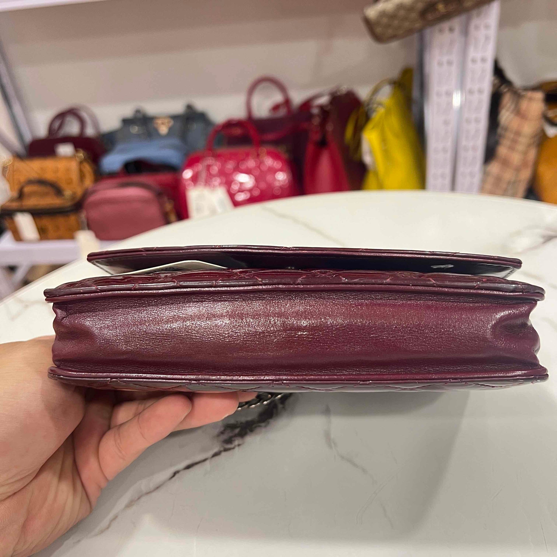 Chanel Red Patent Leather Wallet on Chain WOC Quilted