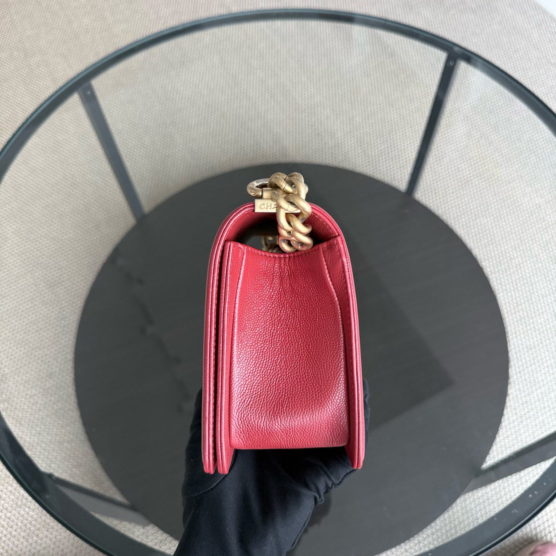Chanel Boy Medium - 25CM Chevron Red Gold Hardware Series 25