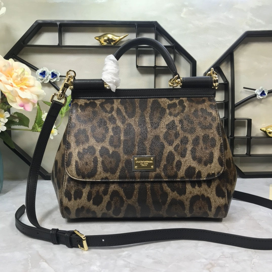 Top Quality Leopard Print Sicily Top Handle Medium Travel Bag