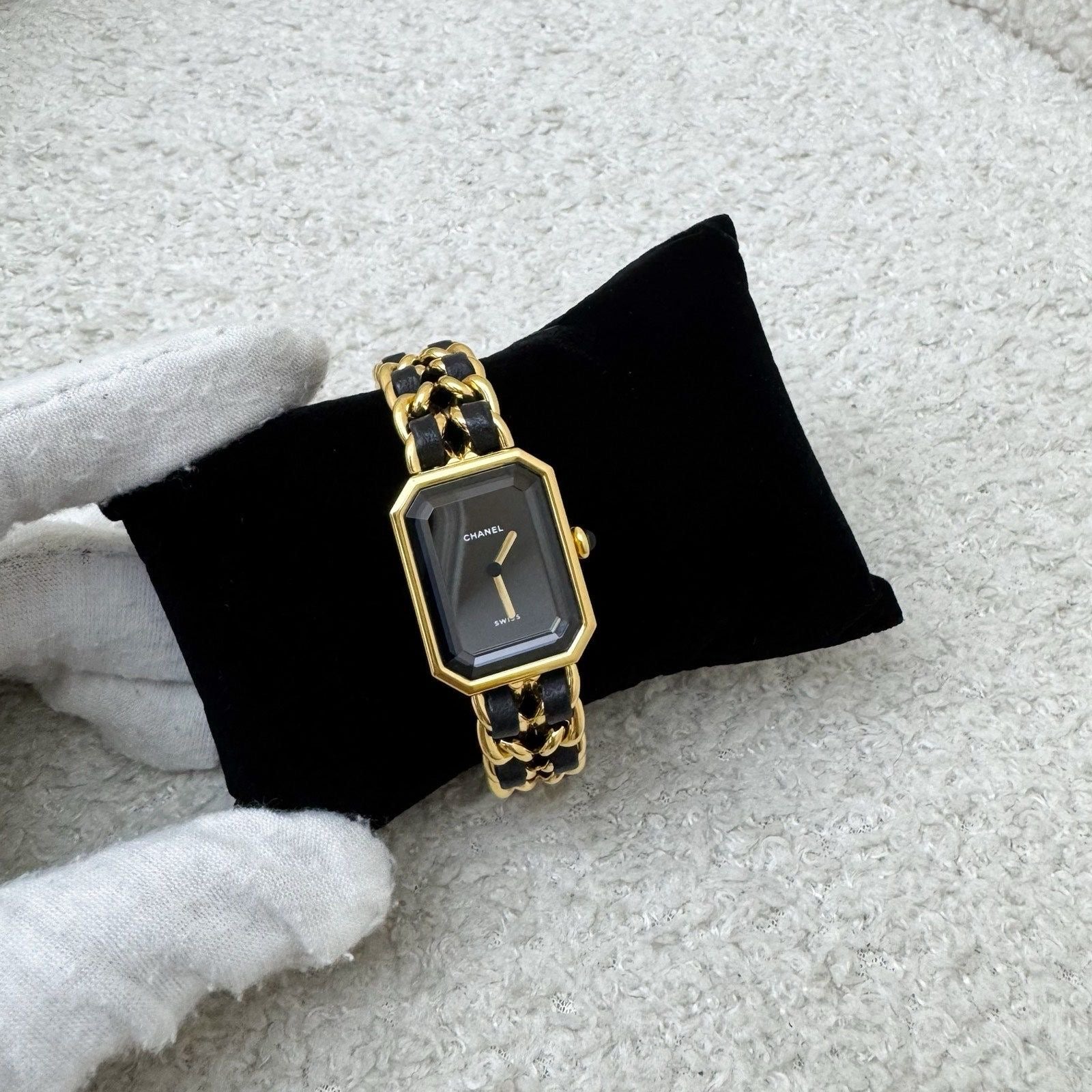 Chanel Premiere Watch In 24K Gold Plated Hw And Black Leather Size M (year 1991)