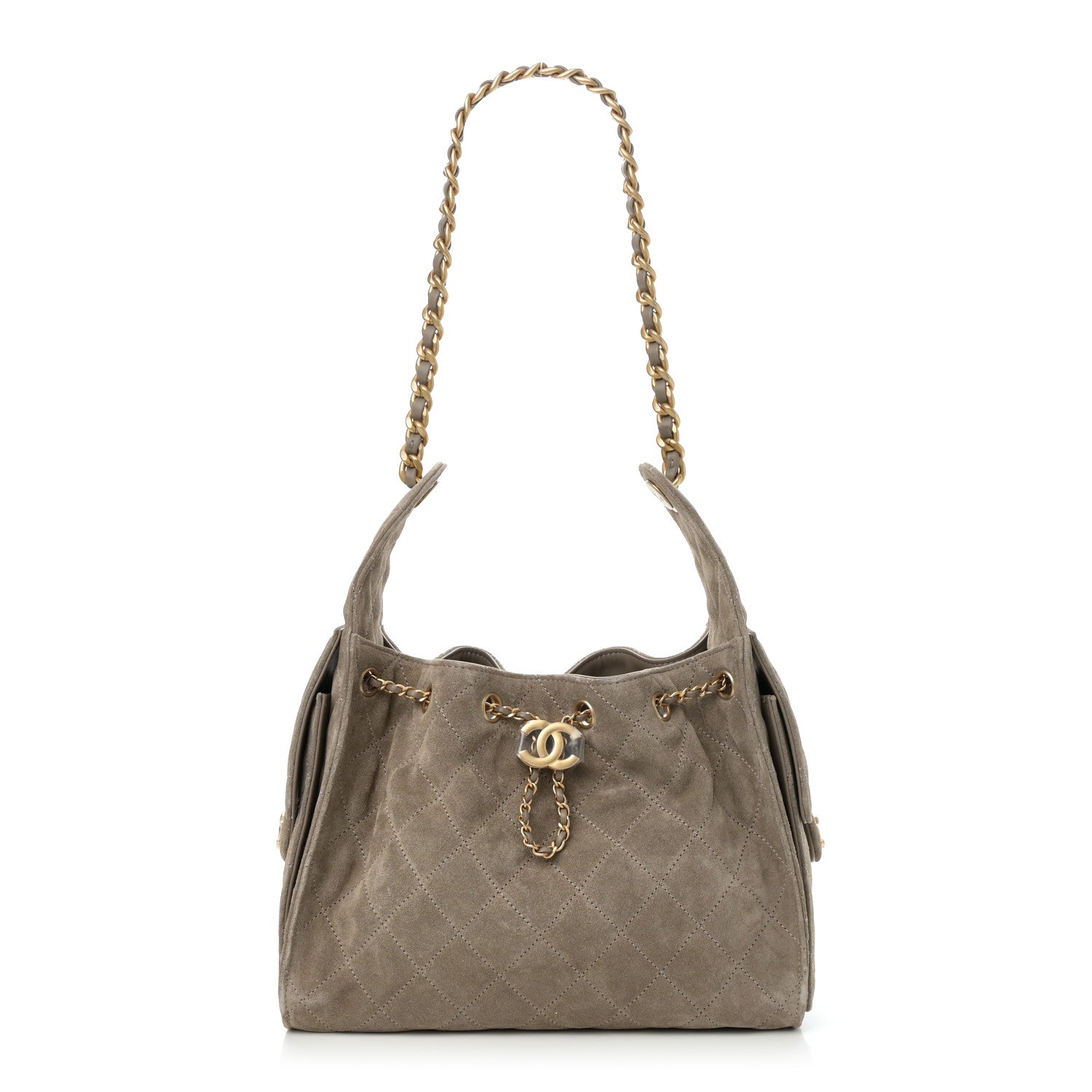 Chanel Suede Quilted Small 25 Handbag Dark Grey