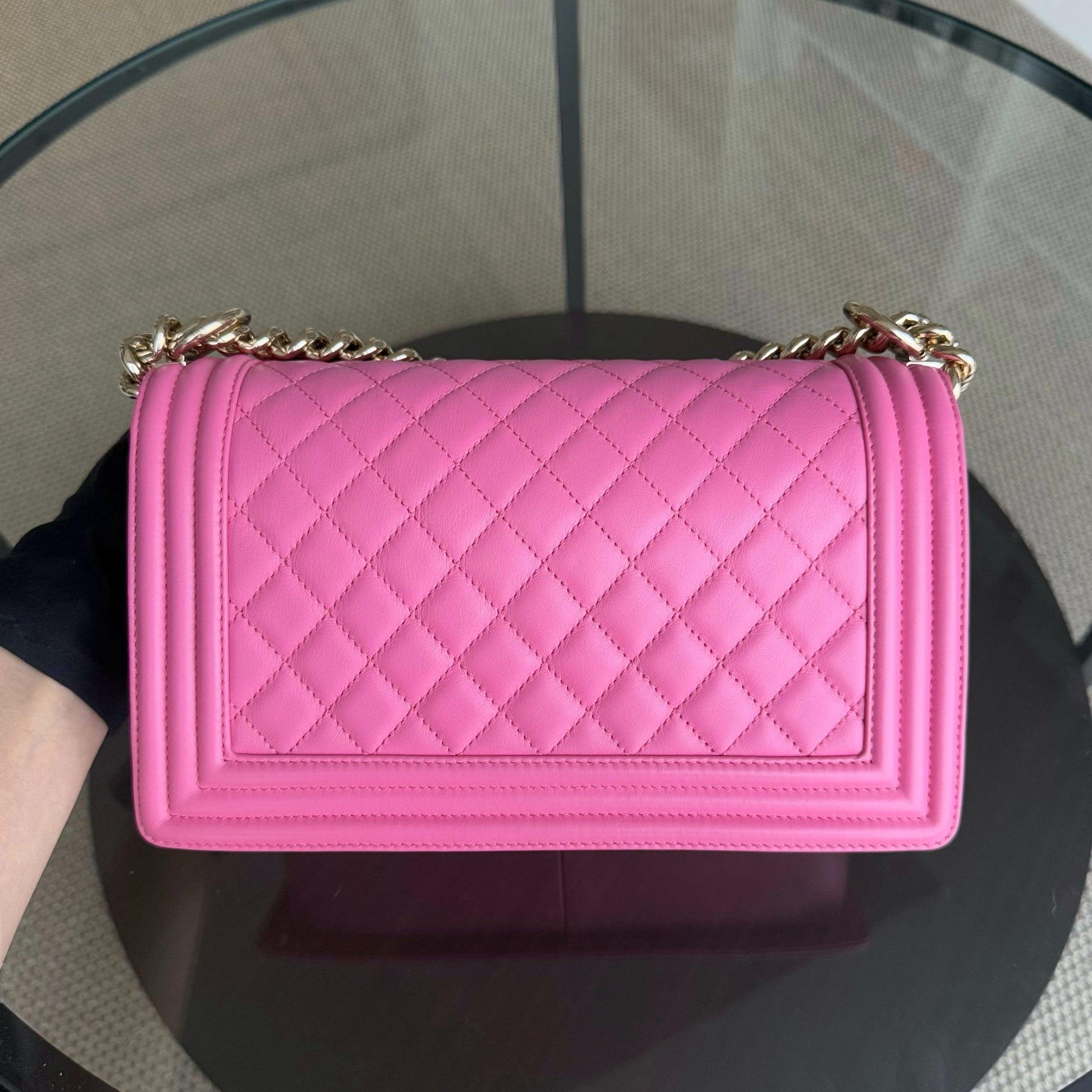 Chanel Boy Medium - Caflskin 25CM Quilted Pink Gold Hardware