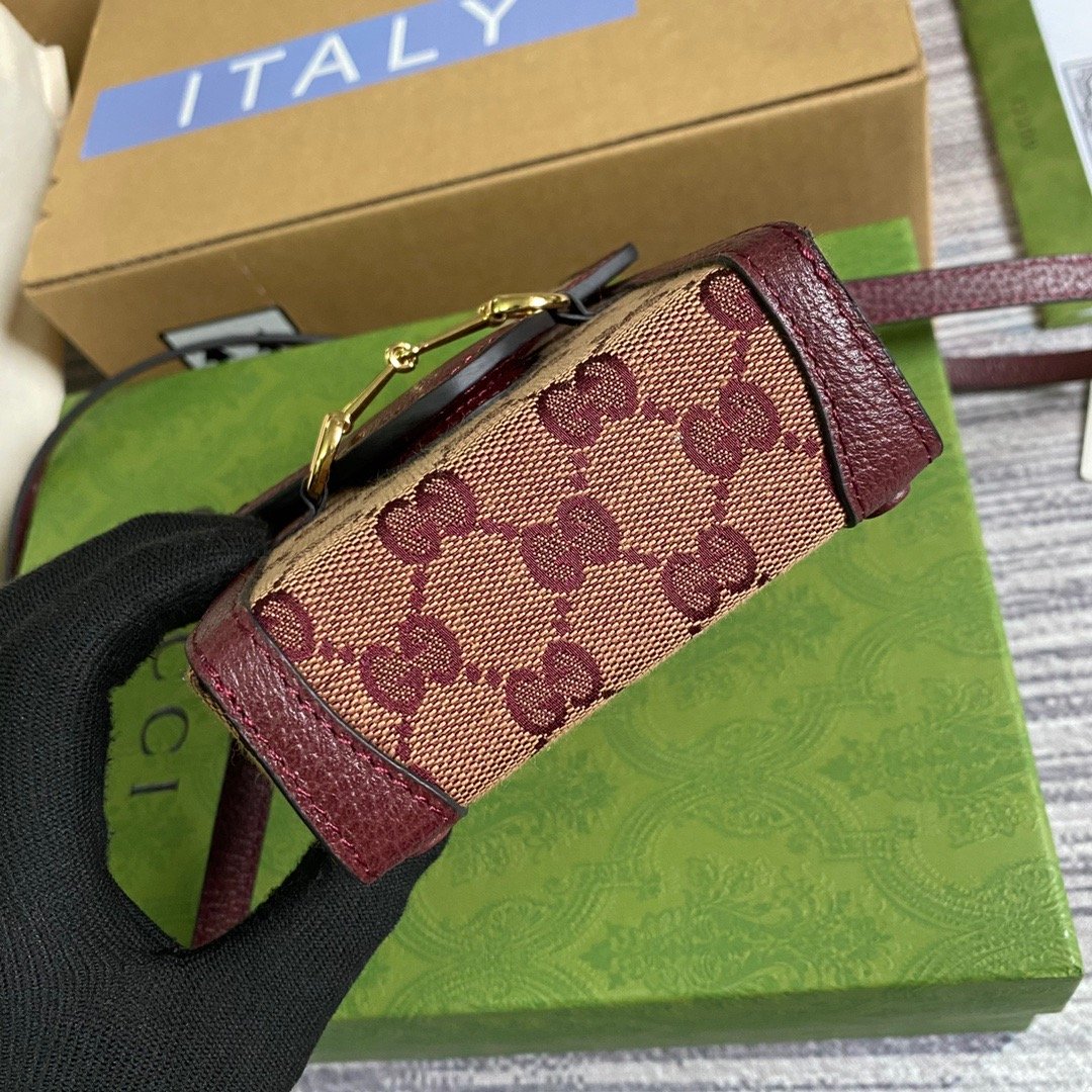 gg Horsebit Burgundy gg Supreme Canvas Beige Mini Bag