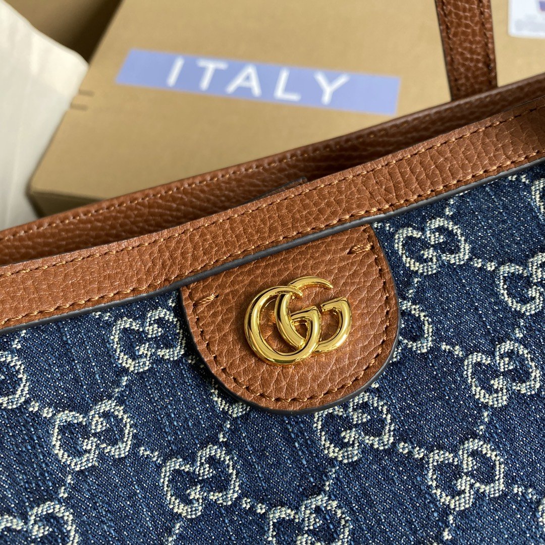 gg Ophidia gg Dark Ivory Denim Blue Medium Tote Bag