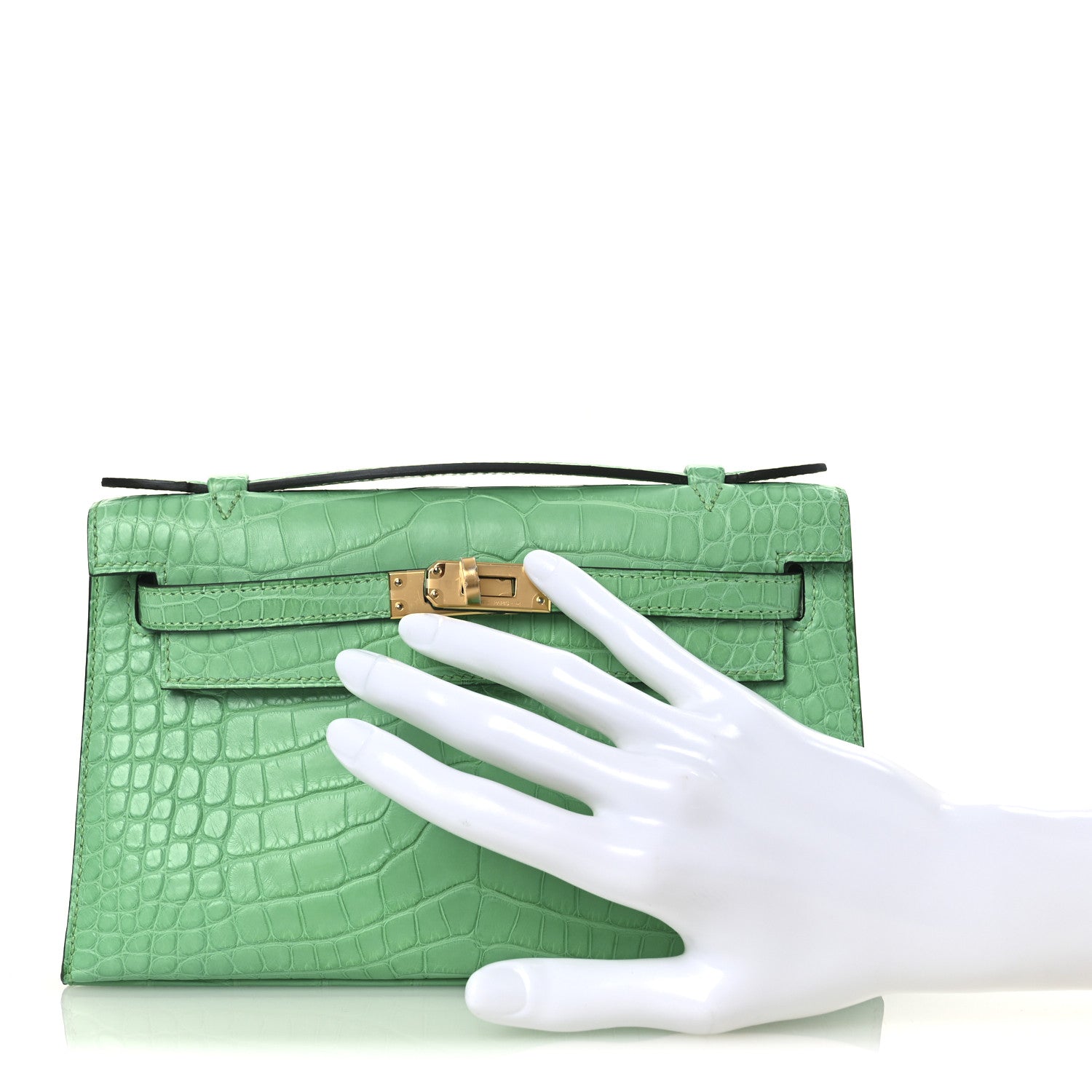 Hermes Matte Alligator Kelly Pochette Vert Comics Handbag Travel Bag