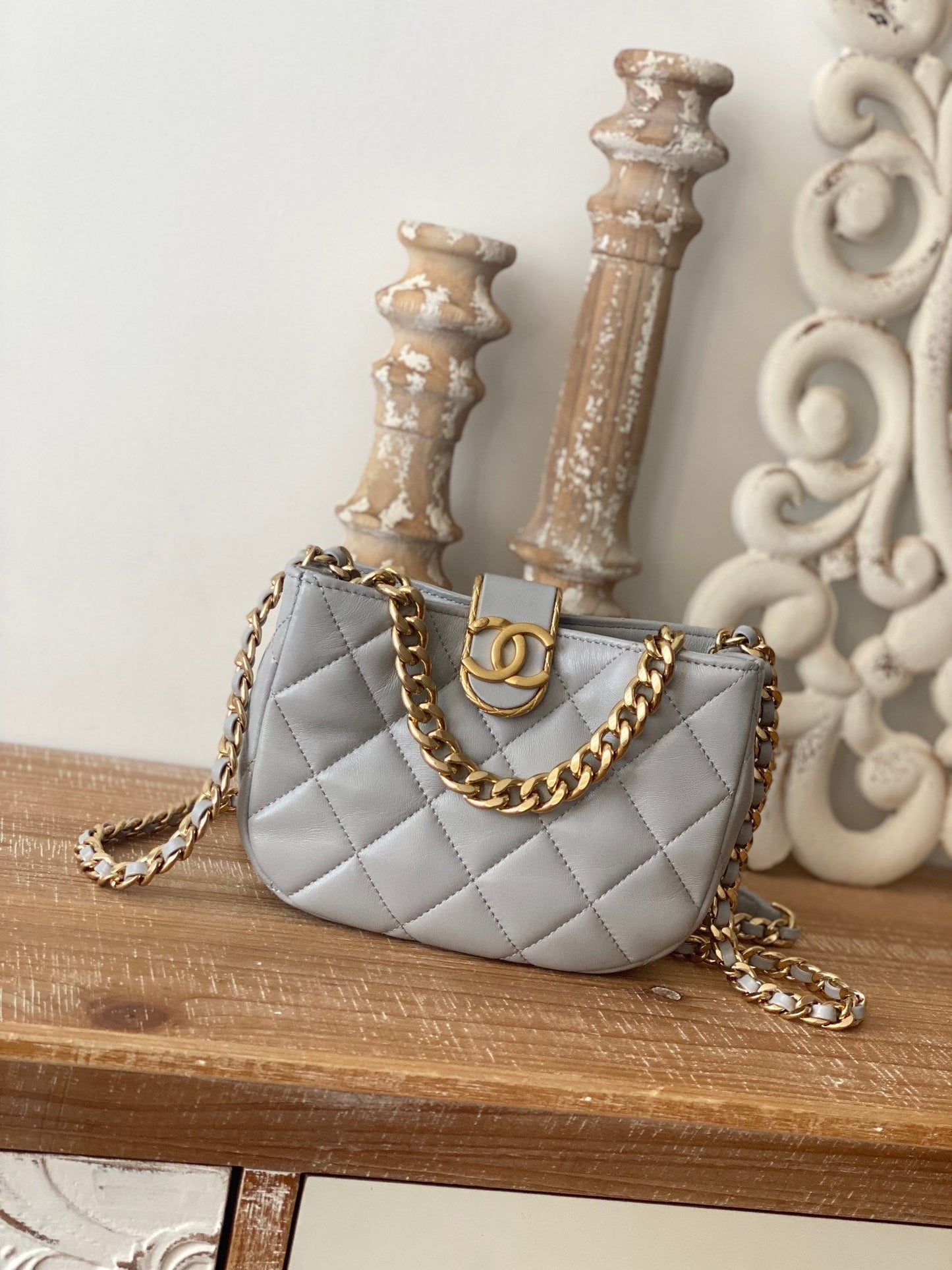 Chlsmall Hobo Bag Hardware Grey For Women Gold Shoulder Bag
