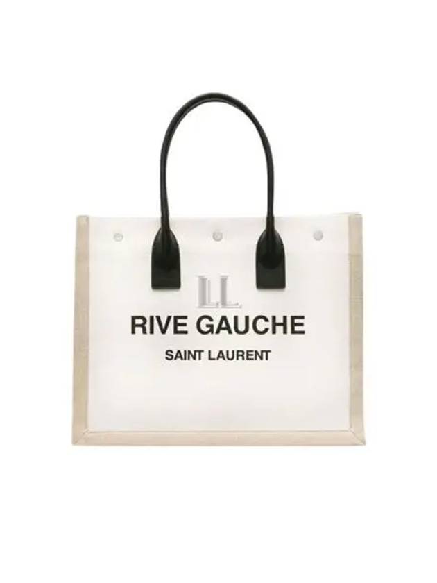 YSL Saint Laurent Luxury Trending Rive Gauche Linen Tote Bag Leather Beige Small