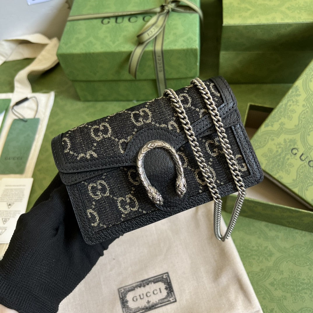 Dionysus gg Super Ivory gg Denim Black Mini Bag
