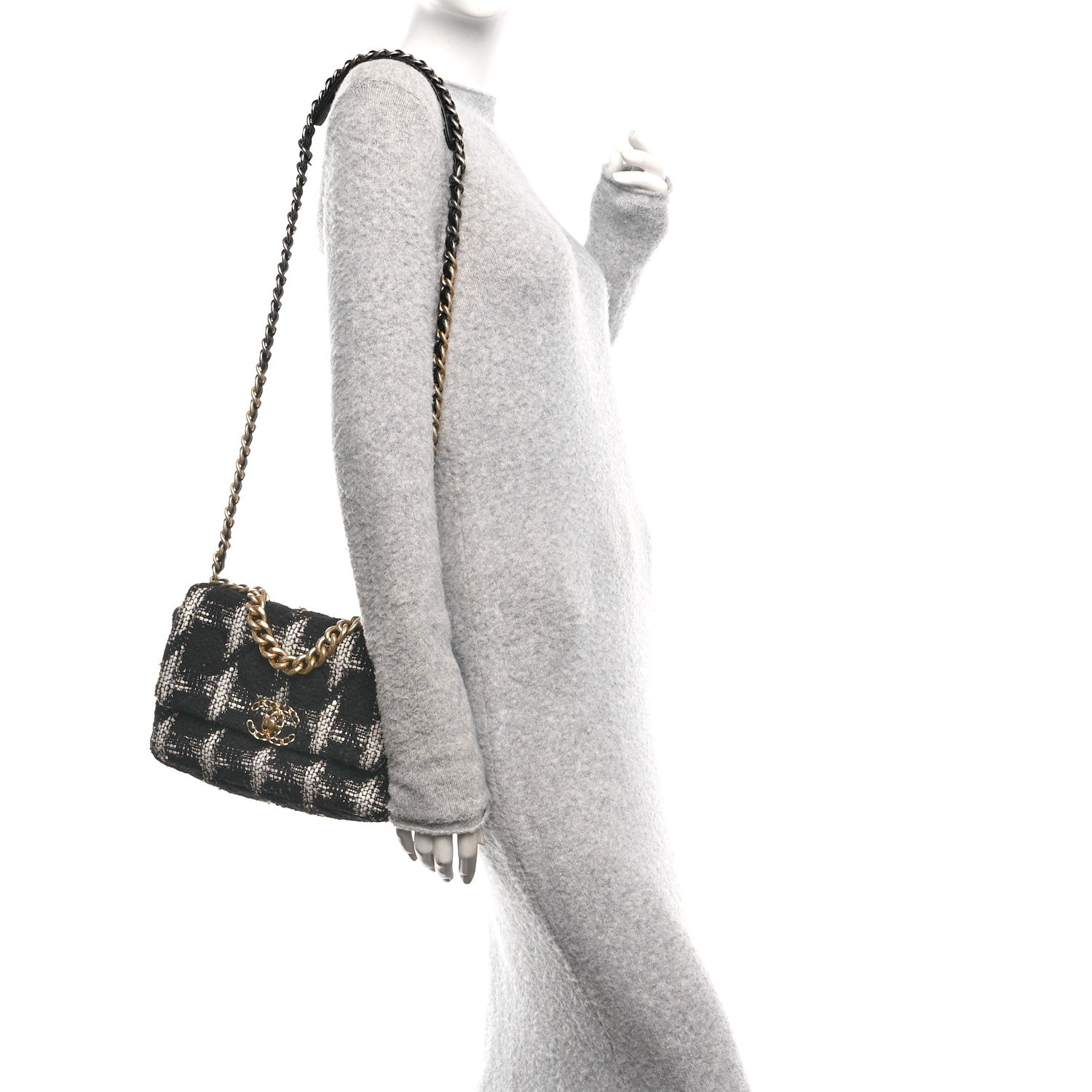 Chanel Tweed Quilted Medium 19 Flap Black White Bag