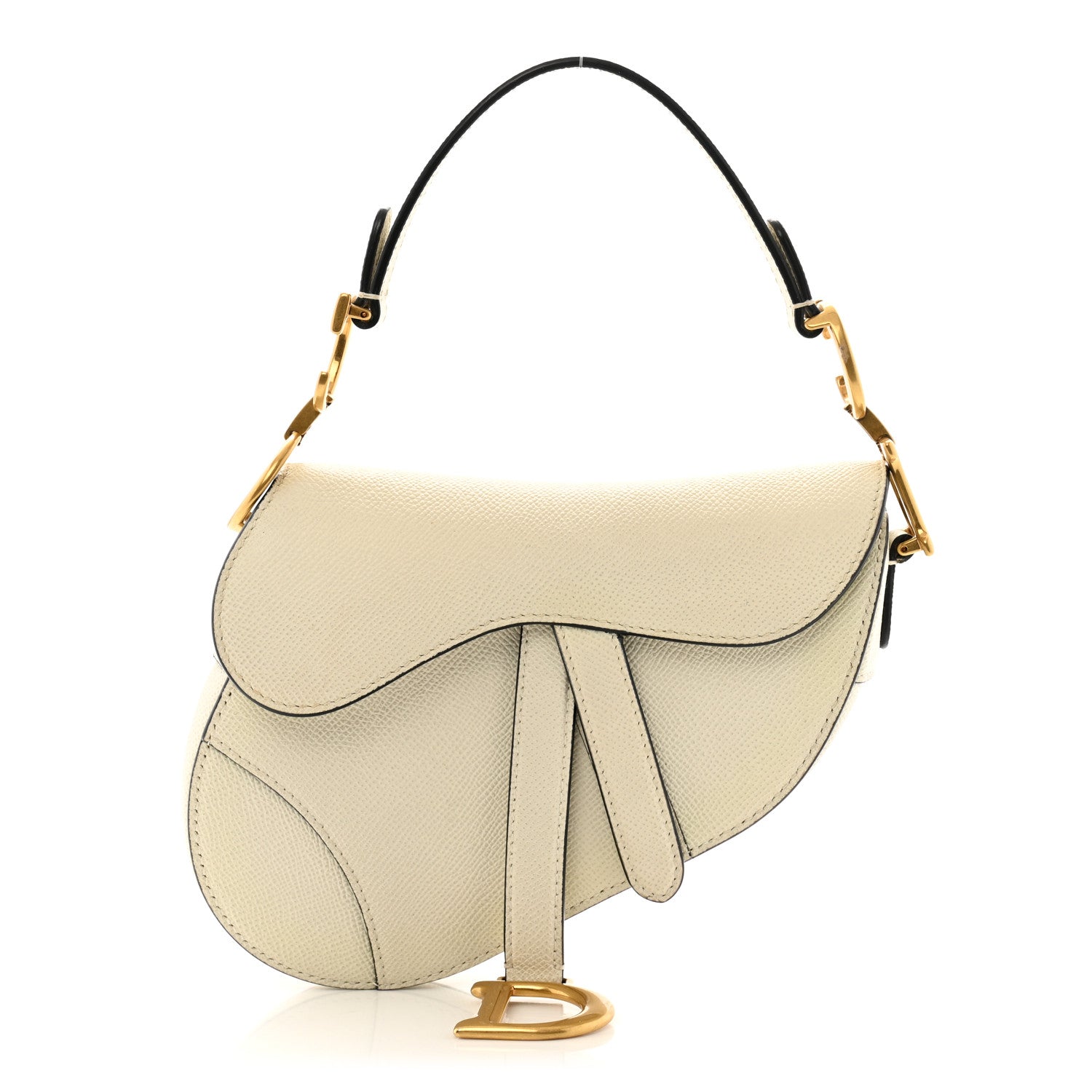 Dior Handbag Christian Grained Calfskin Saddle Bag Leather White Mini Mini Bag