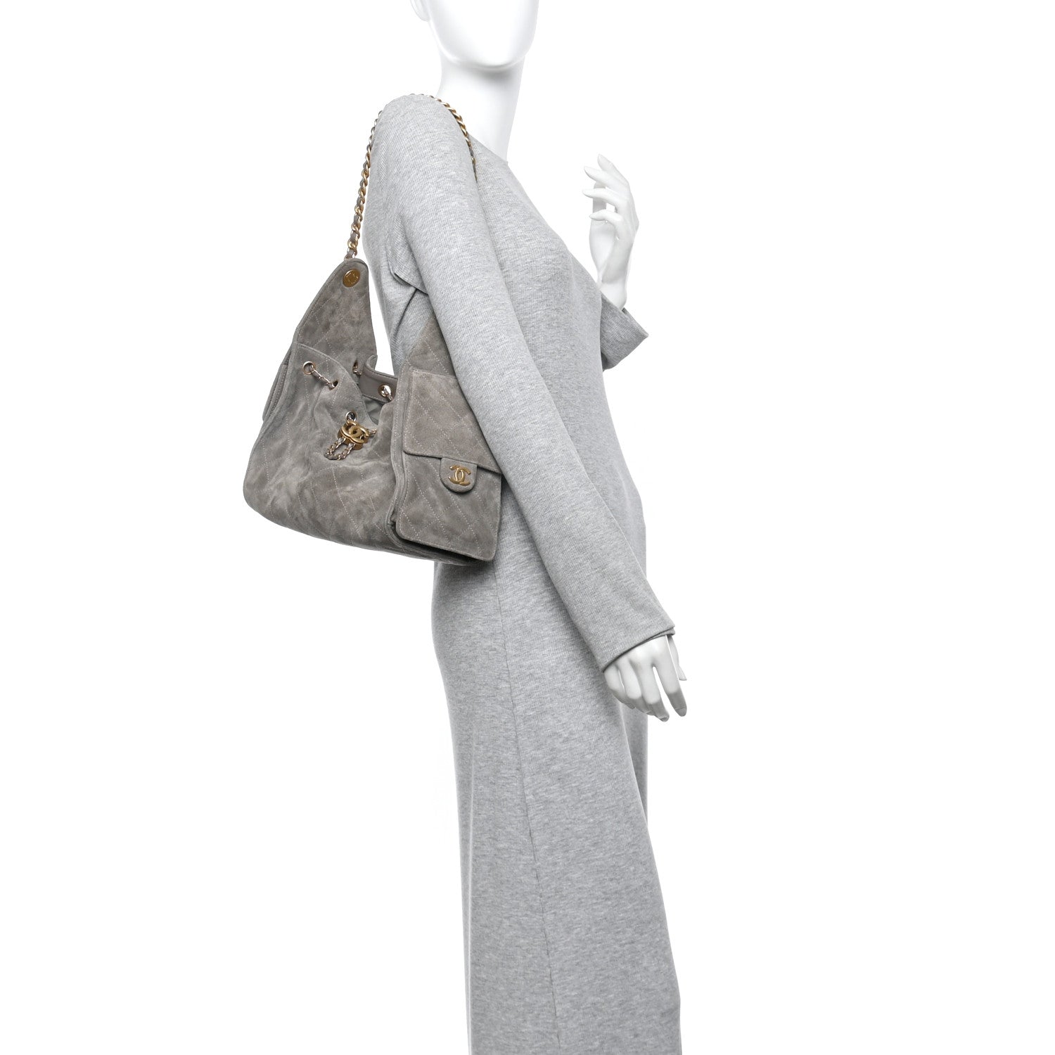 Chanel Suede Quilted Small 25 Handbag Dark Grey