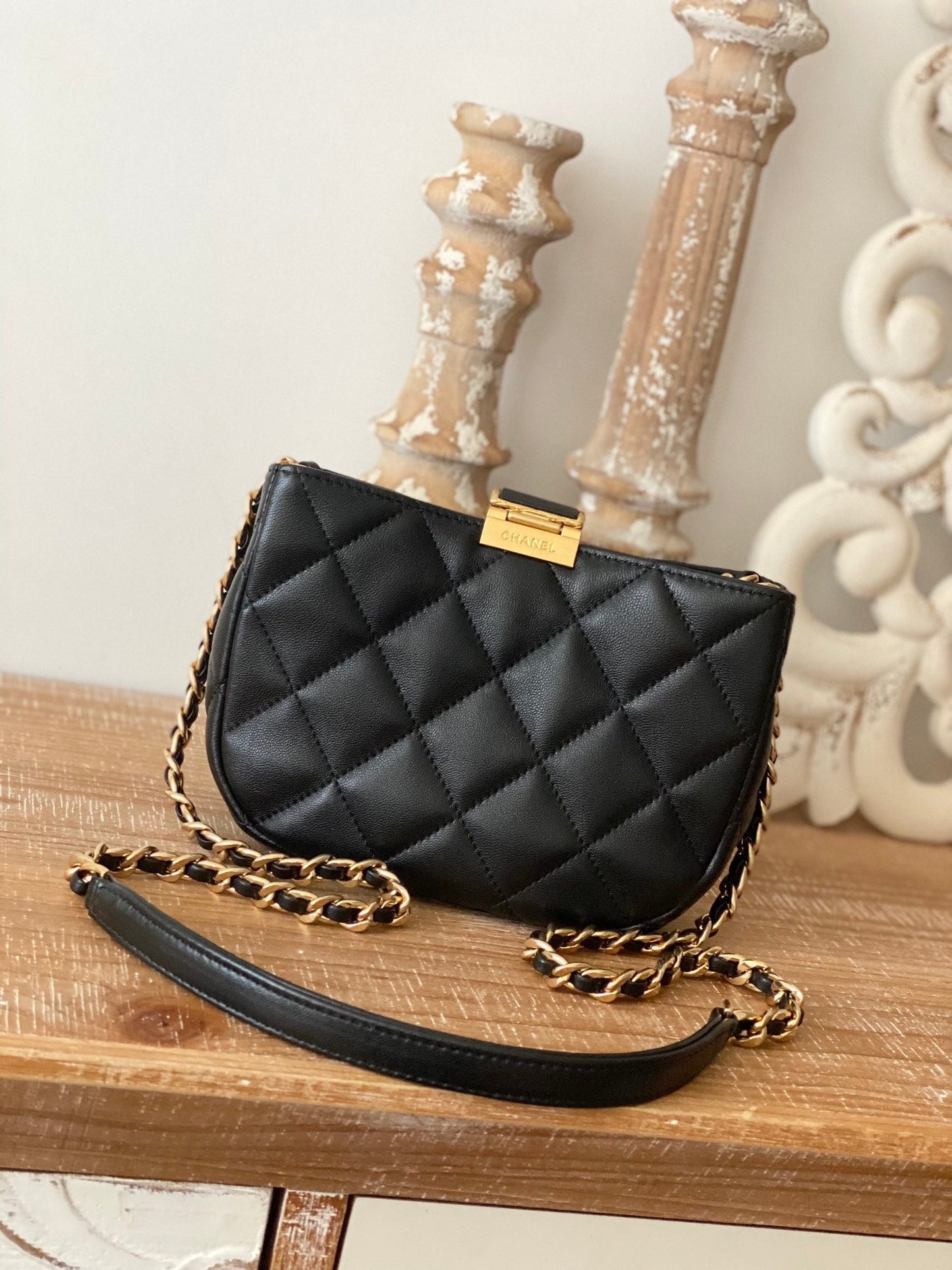 CHLSmall Hardware , ’s , Black Gold Shoulder Bag