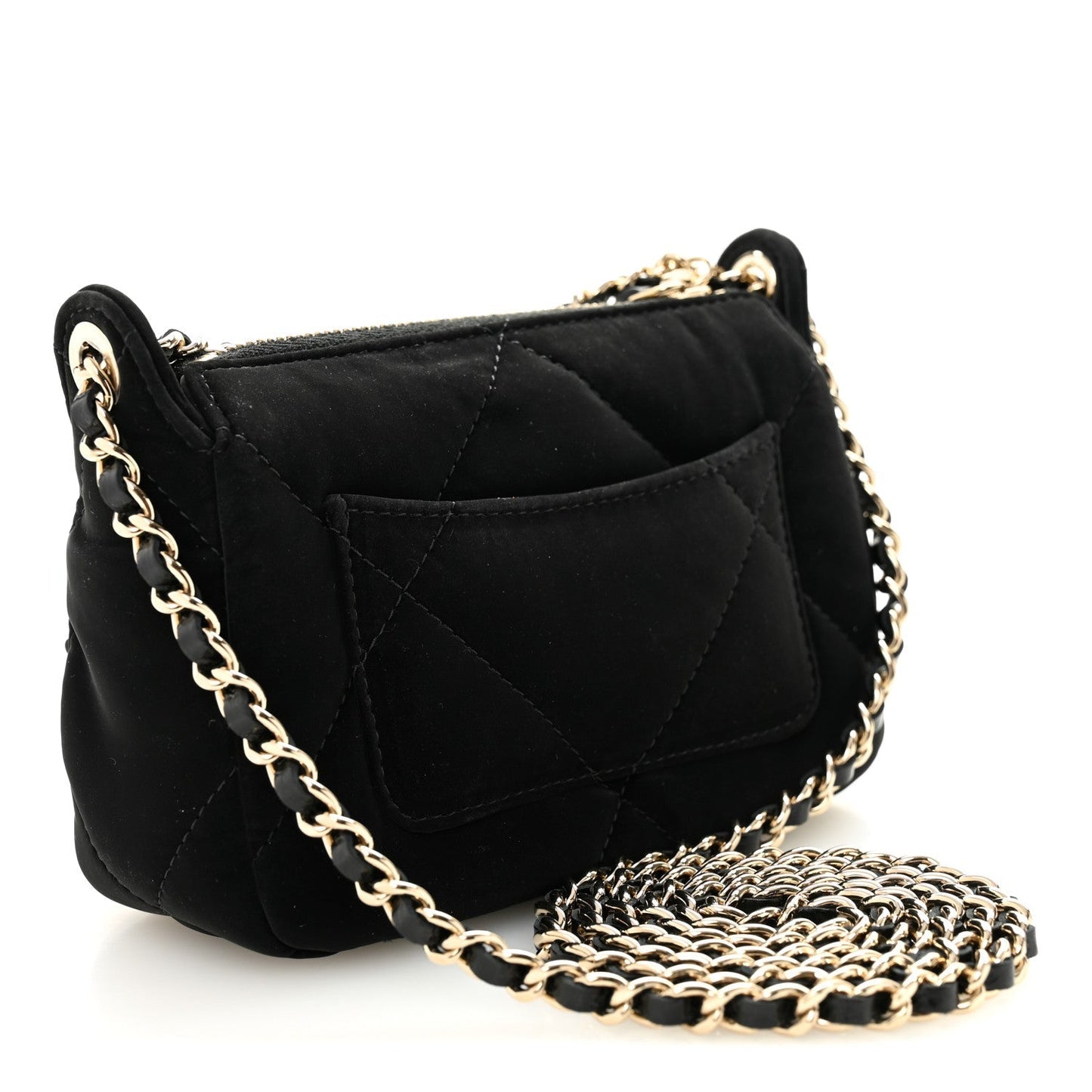 Chanel Velvet Effect Nylon Shiny Crumpled Calfskin Mini Quilted 25 Clutch With Chain Black