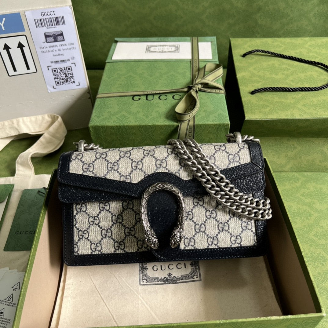 gg Dionysus gg Supreme Canvas Beige Blue Small Shoulder Bag
